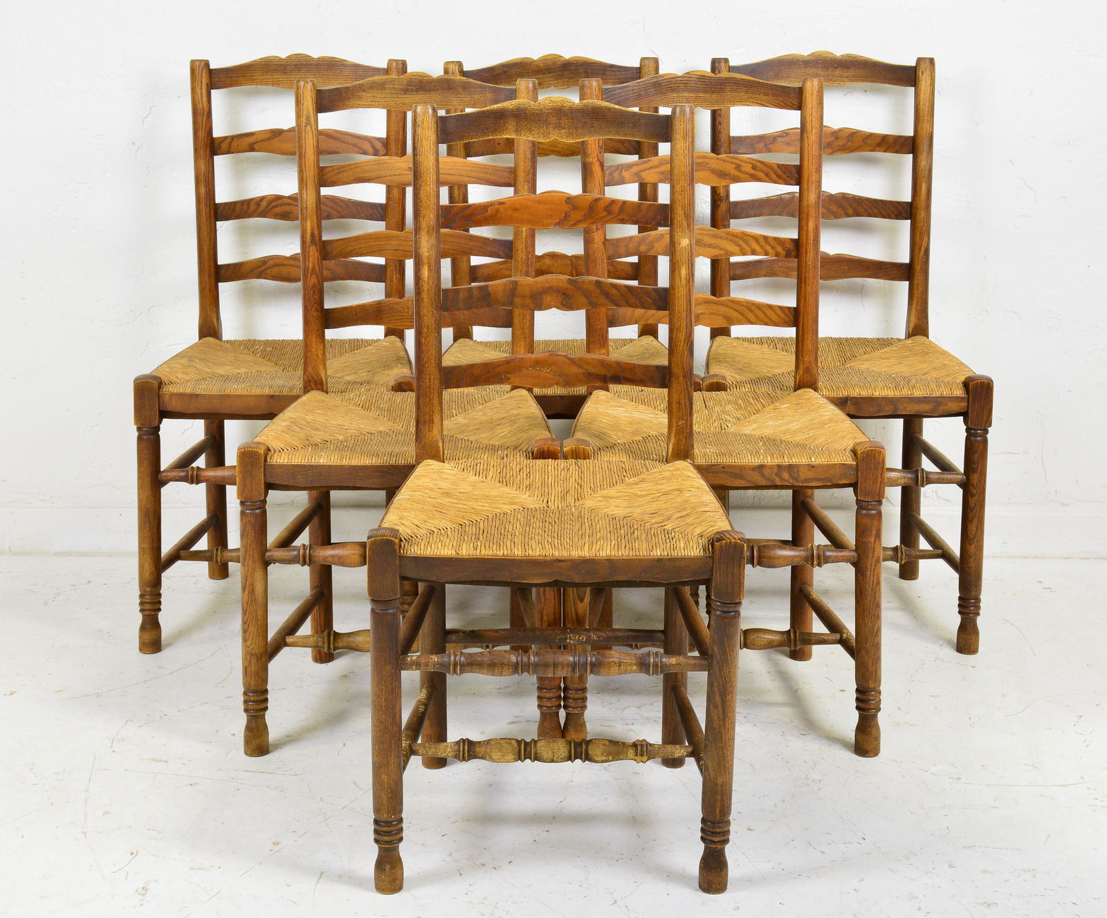 Set of 6 Ladder Back Oak Rush Seat Chairs (1 of 4)