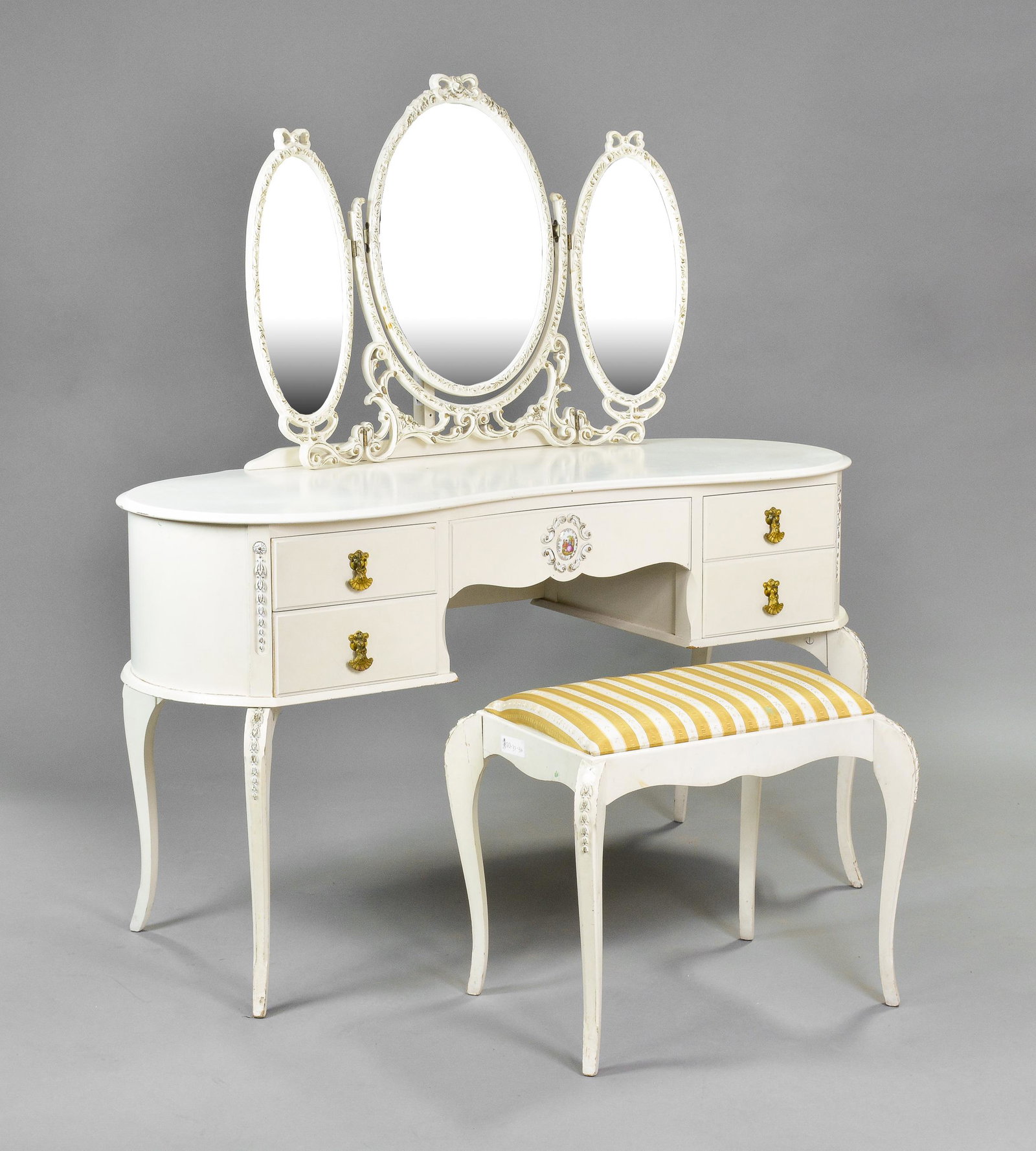 Triple Mirror White Dresser & Stool (1 of 4)