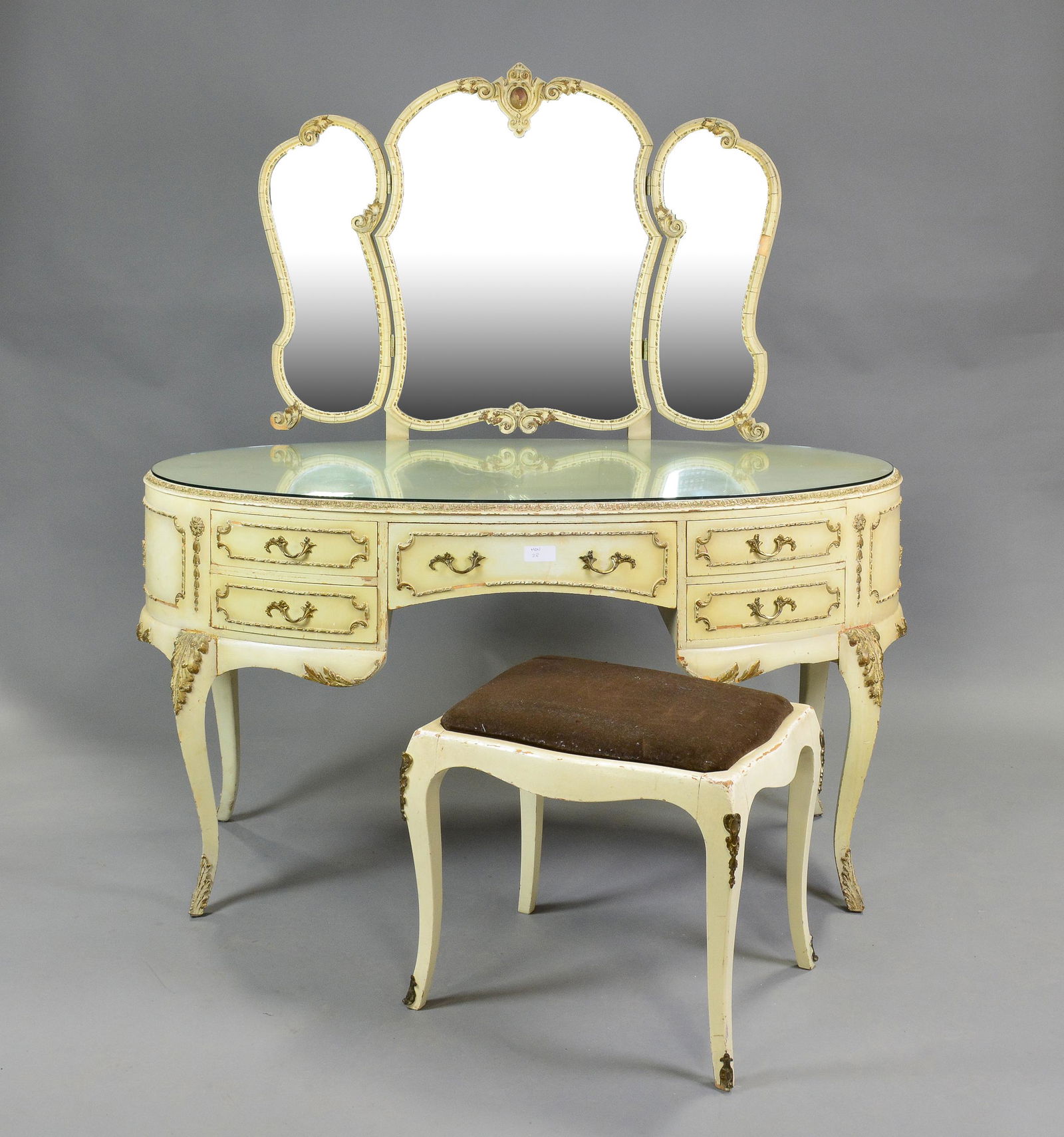 Painted Triple Mirror Dresser & Stool (1 of 5)