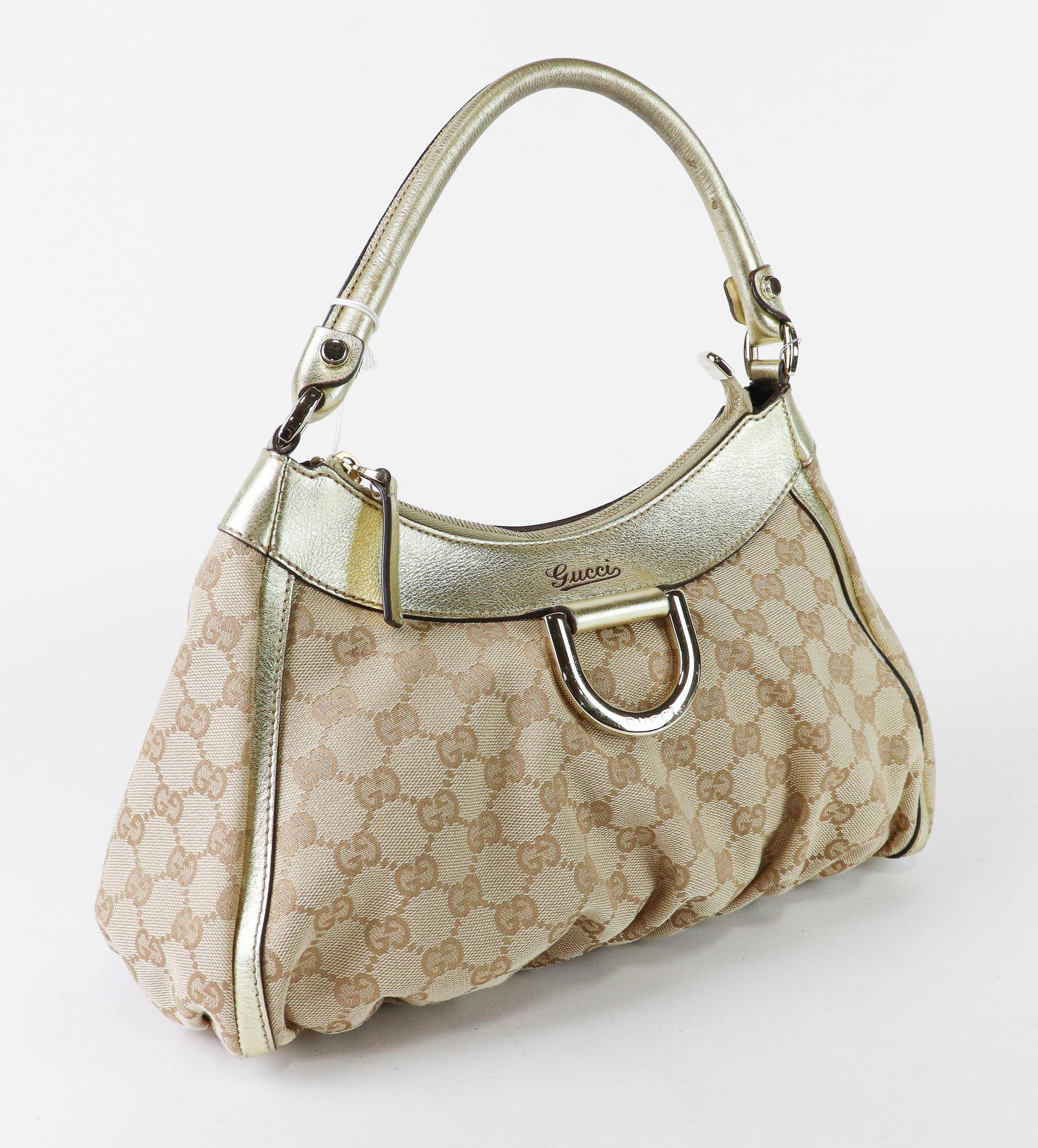 Gucci D Ring Hobo  in  Gold Leather Monogram Canvas (1 of 5)