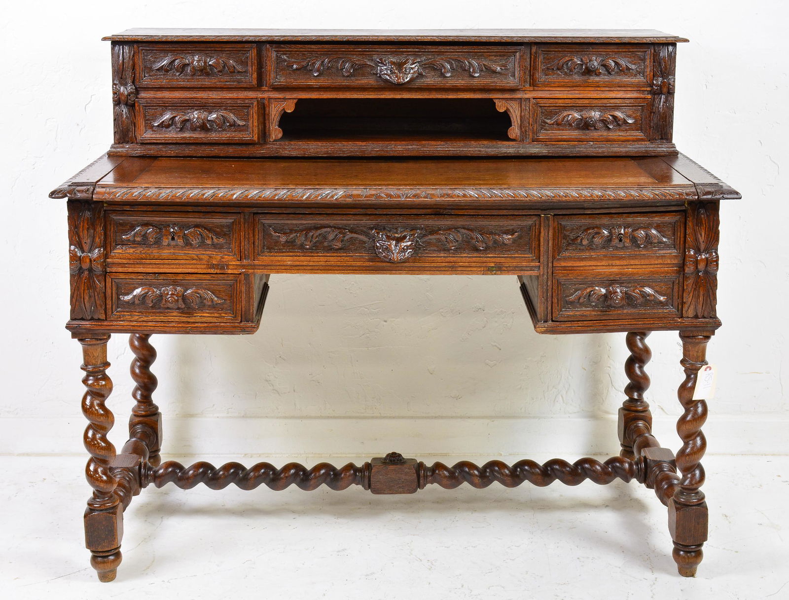 French Carved  Oak Barley Twist Desk (1 of 6)