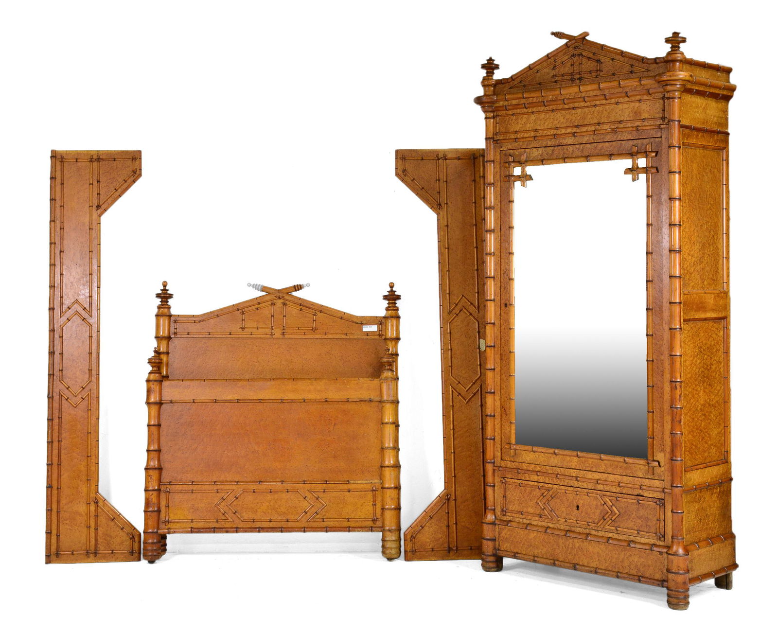 Bamboo Mirror Door Robe & Bed with Rails: Bamboo Mirror Door Robe & Bed with Rails - Robe is 93 in tall x 40 x 20, Headboard is 50 in tall x 46 x 4