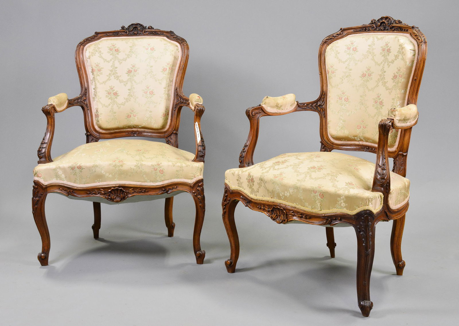 Pair Louis XV Style Upholstered Arm Chairs (1 of 4)