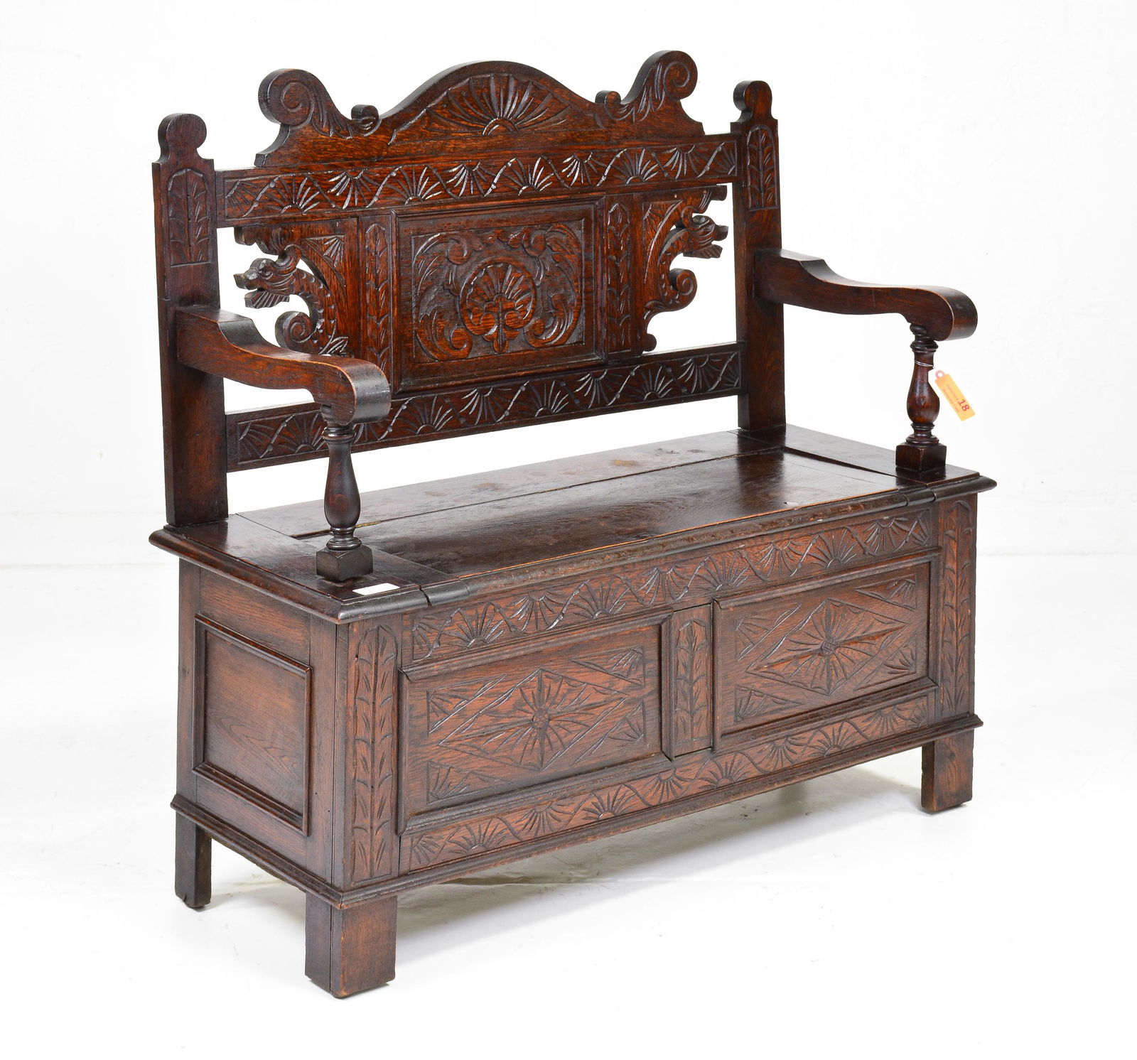 English Carved Oak Hall Bench (1 of 3)