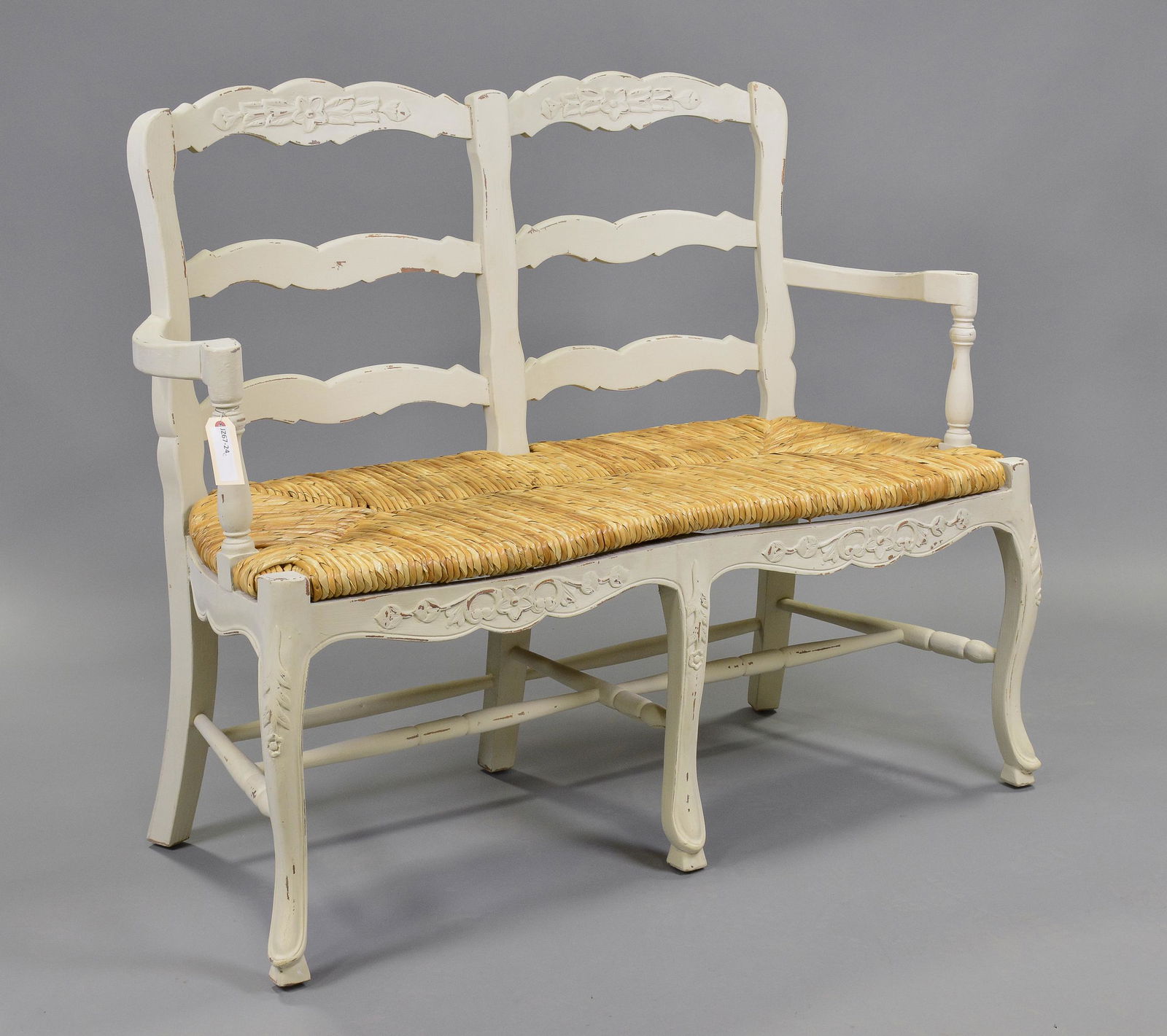 Painted Country French Rush Seat 2 Seater Bench (1 of 3)
