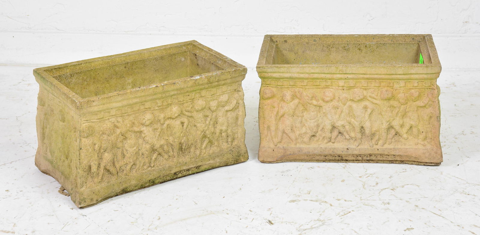 Pair Small Concrete Planters With Figural Motif (1 of 3)
