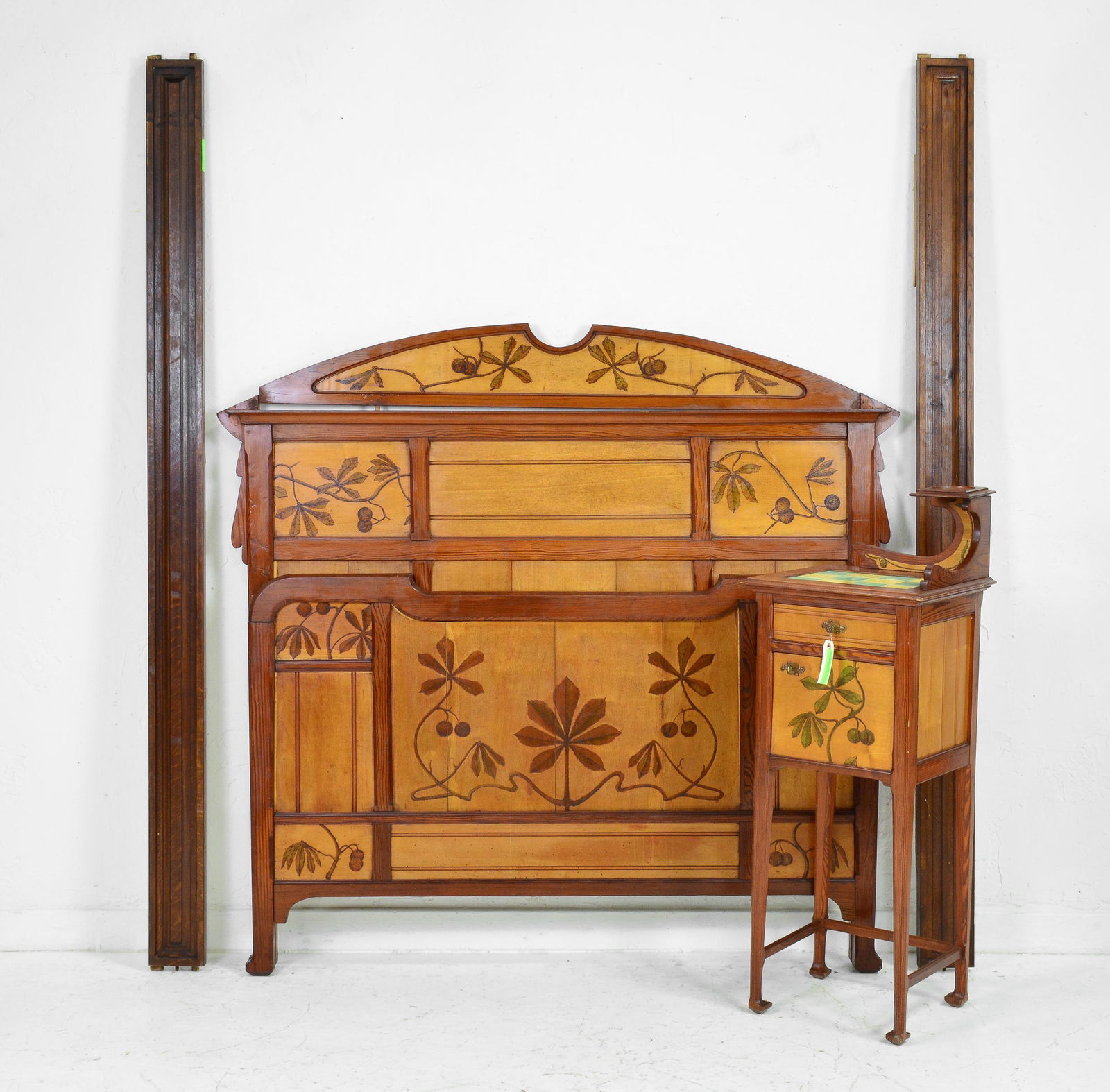 French Art Nouveau Bed With Rails & Pot Cupboard (1 of 3)