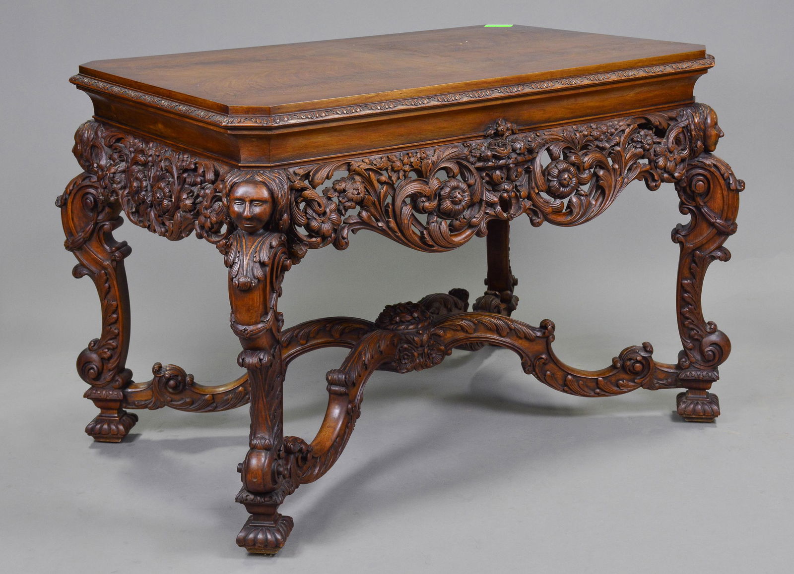 French Heavily Carved Walnut Entry Table (1 of 5)