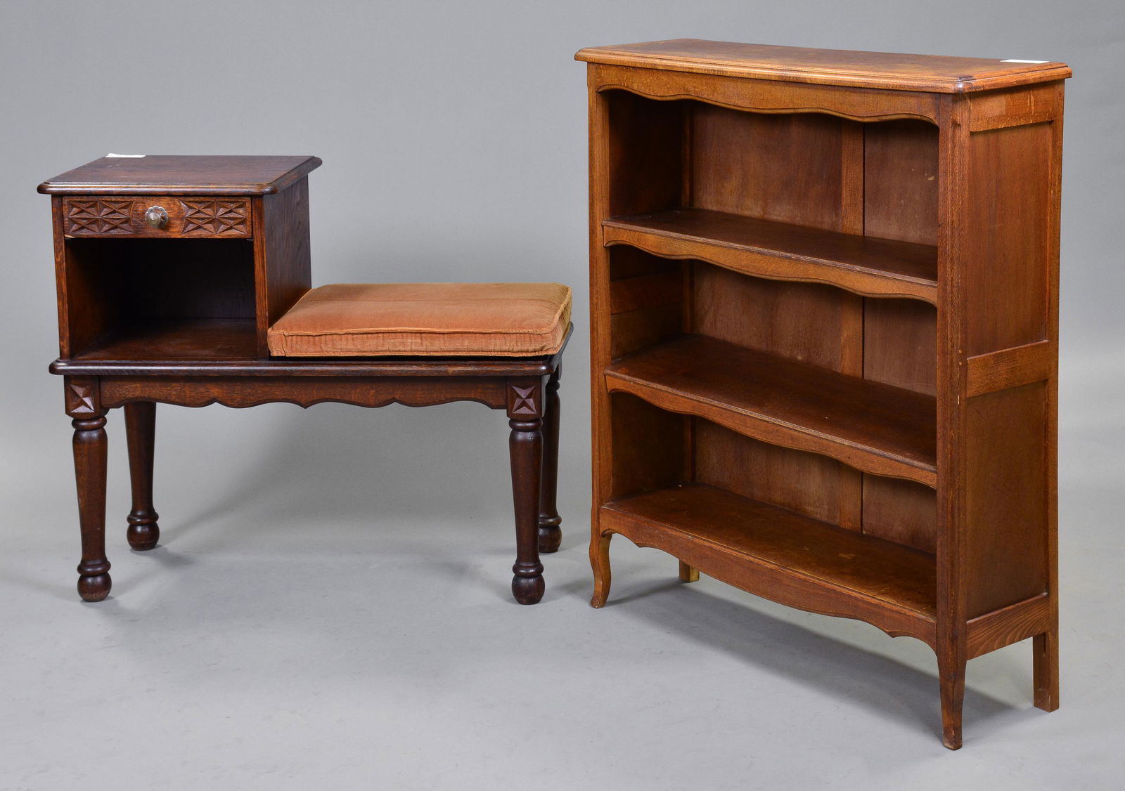 French Oak Bookcase & Telephone Bench (1 of 3)