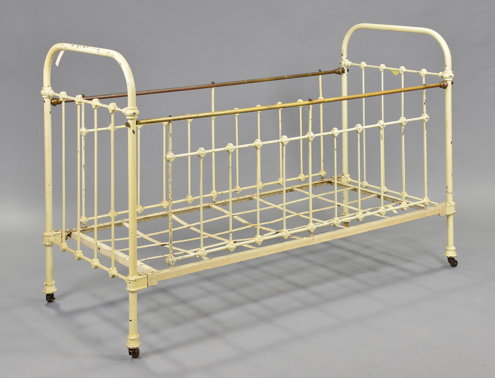 Napoleon III Style Painted Metal Bed: French Napoleon III Style Painted Metal Bed - 39 in tall x 60 x 28