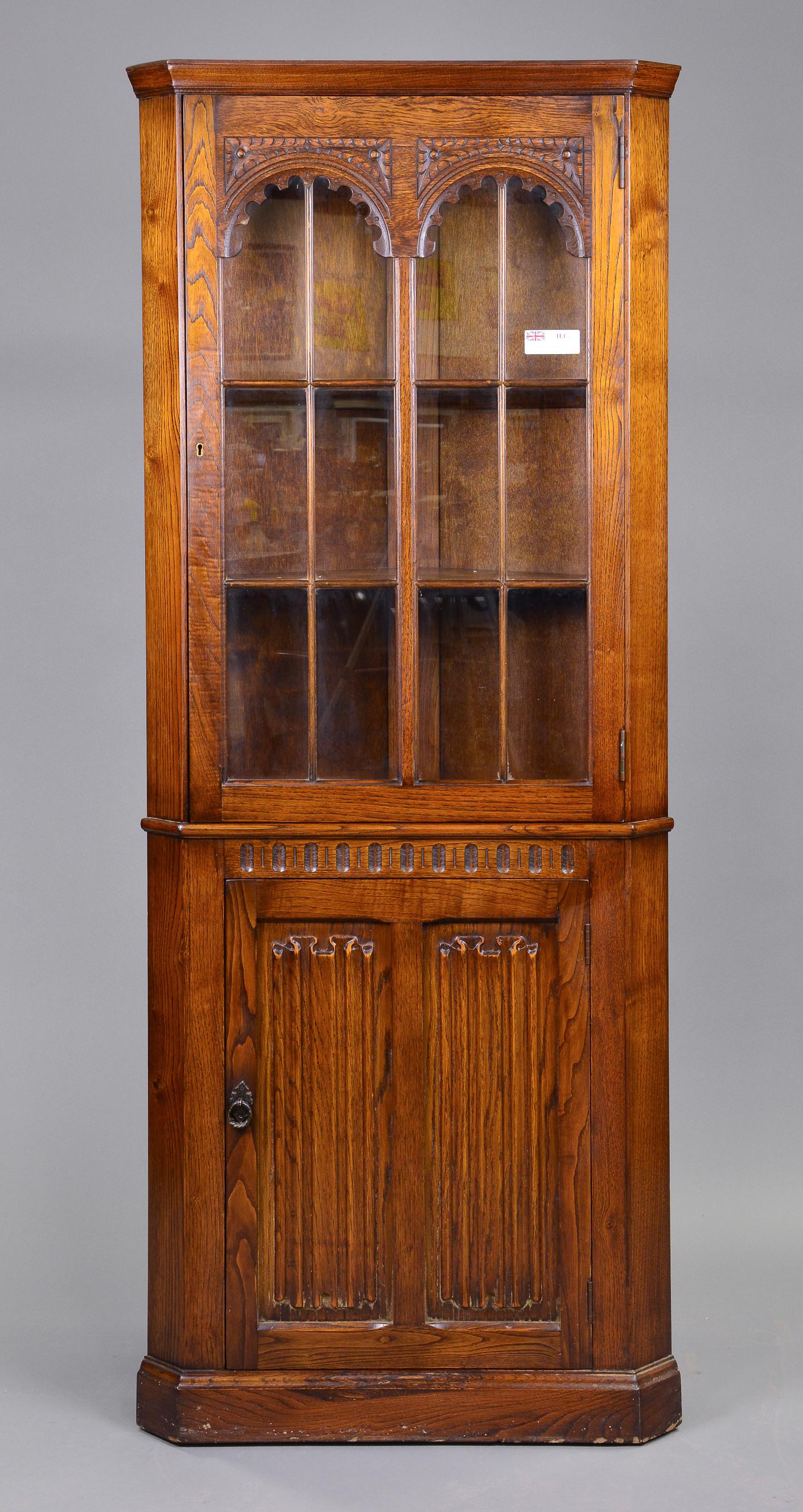 British Oak Linen Fold Front Corner Cupboard (1 of 2)