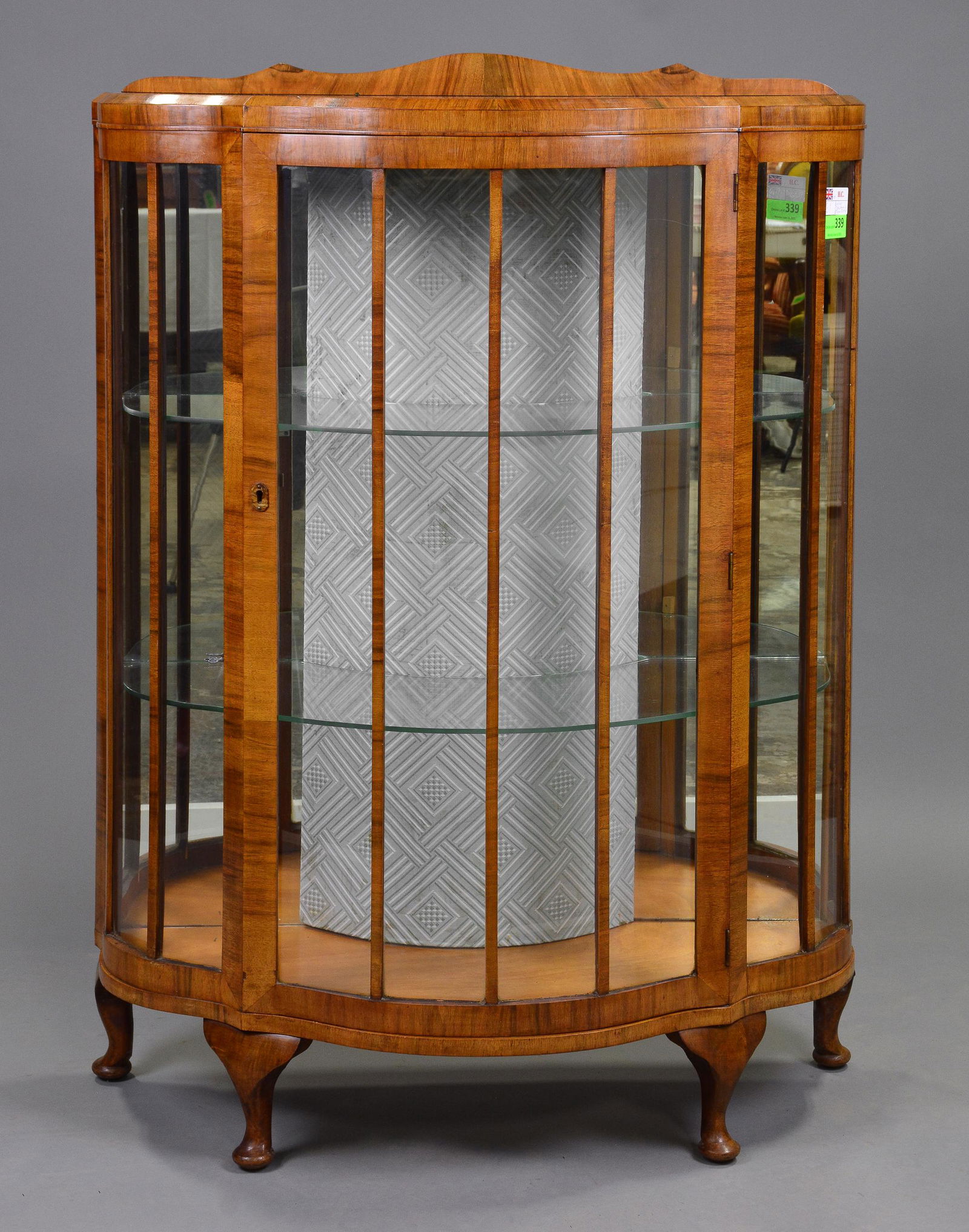 British Walnut Bow Front Curio / Display Cabinet (1 of 3)