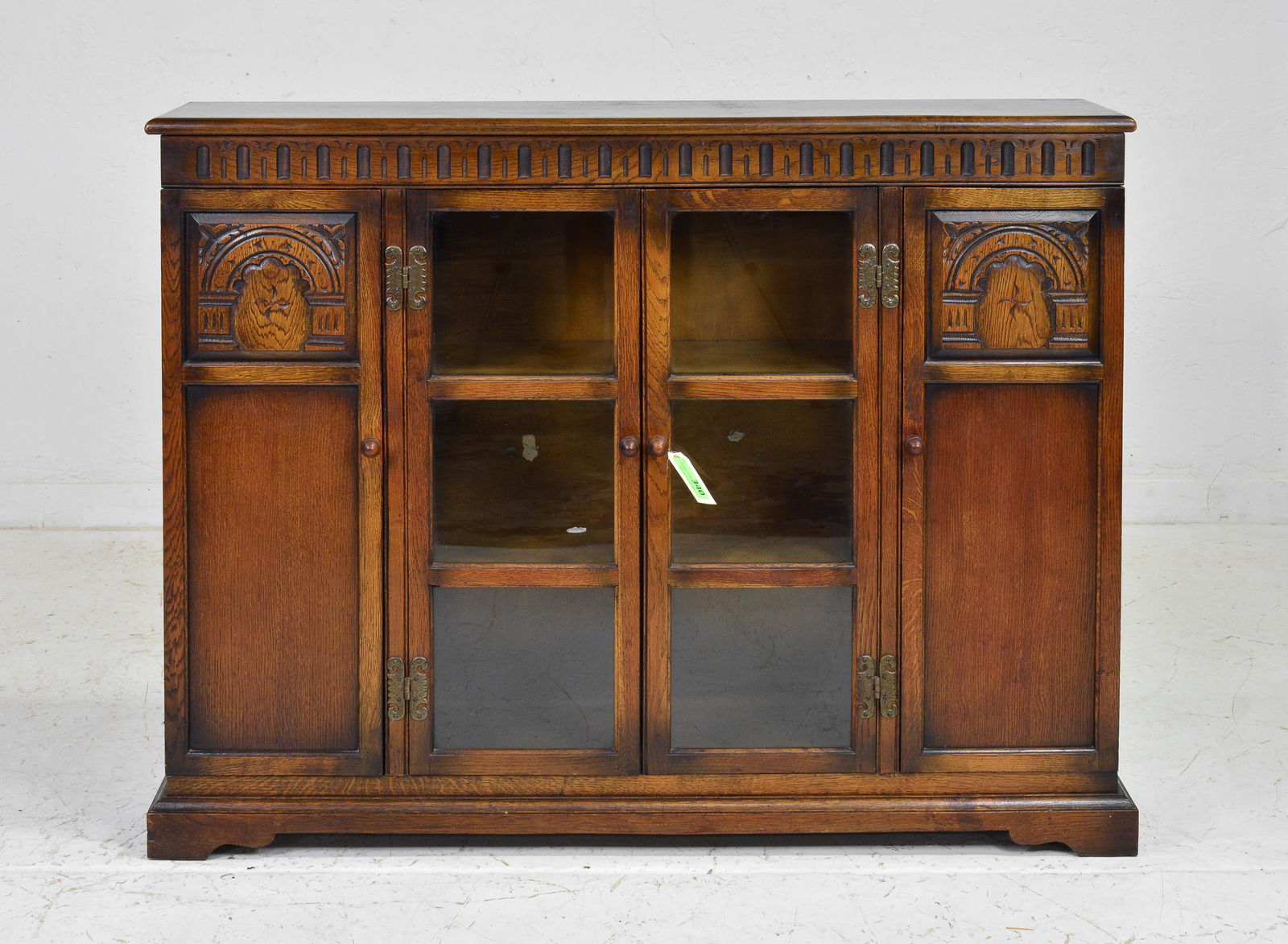 British Carved Oak 4 Door Bookcase / Cabinet (1 of 5)