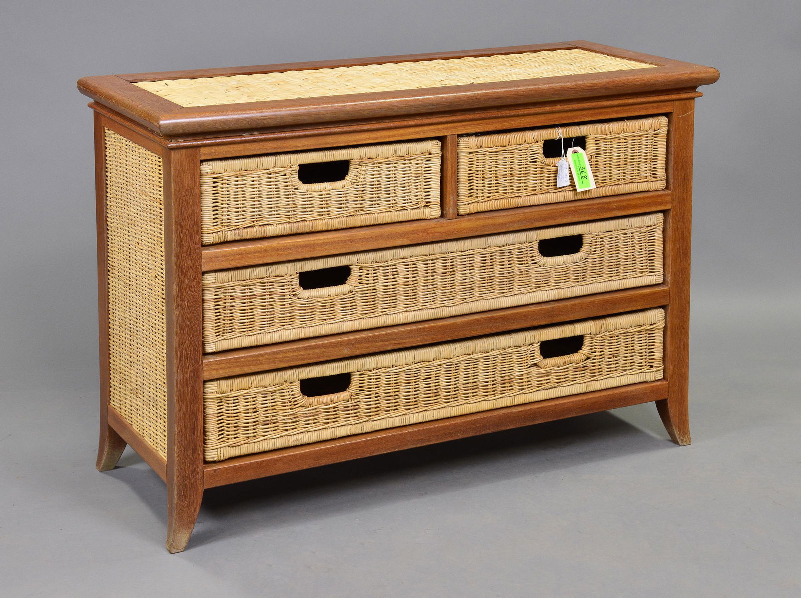 French Solid Oak 4 Drawer Woven Reed Chest (1 of 3)