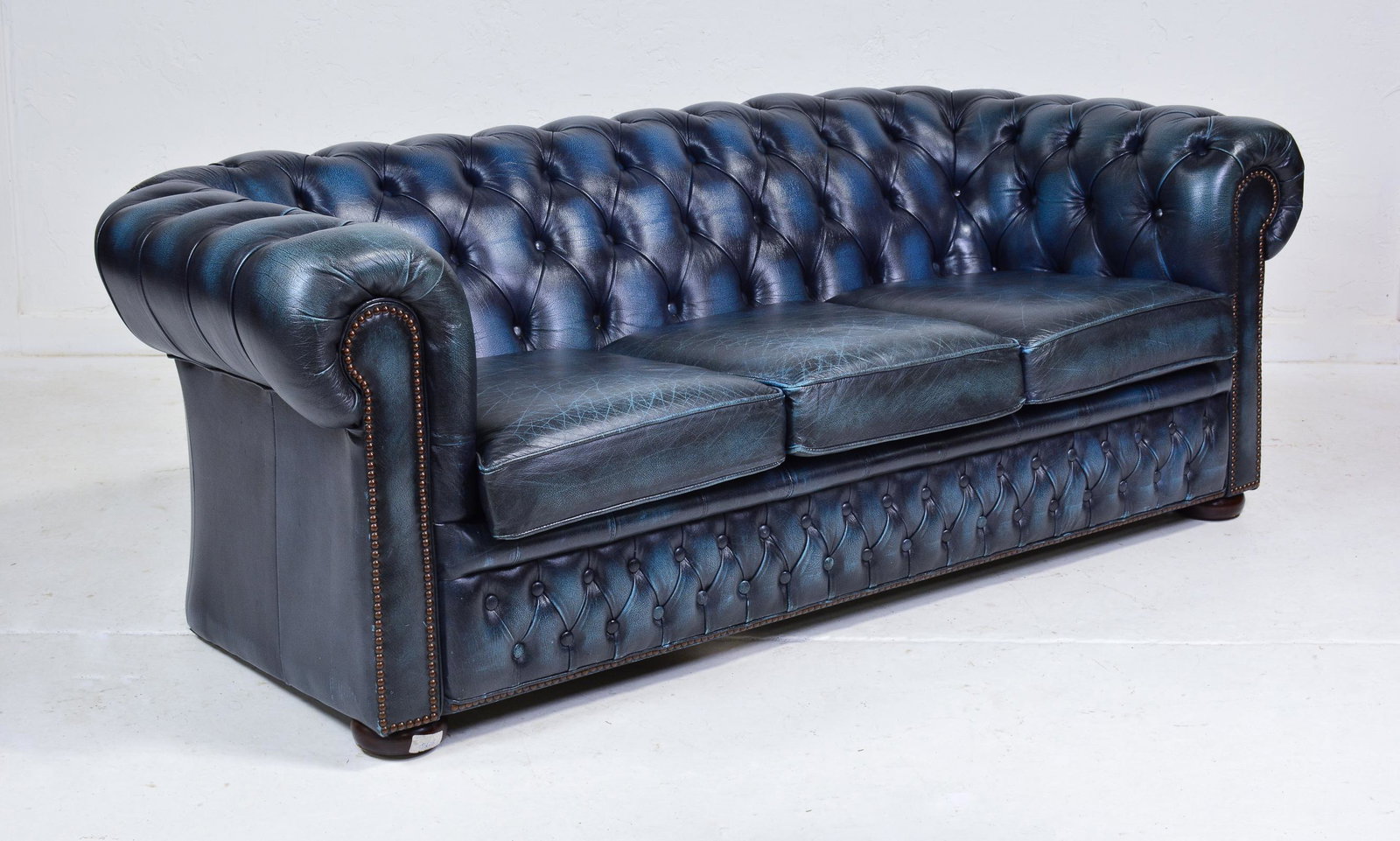British Leather Tufted Blue Chesterfield Sofa (1 of 4)