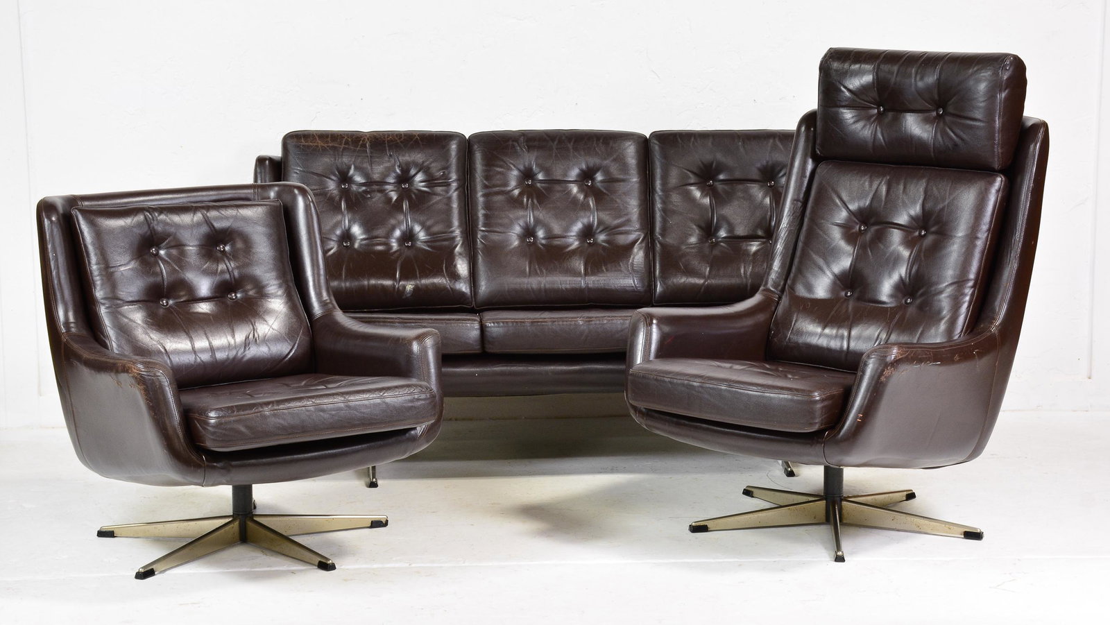 European Mid Century Modern Sofa & 2 Swivel Chairs (1 of 6)