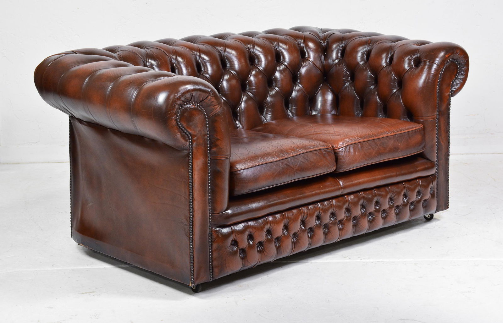 British Brown Leather Chesterfield Loveseat (1 of 6)