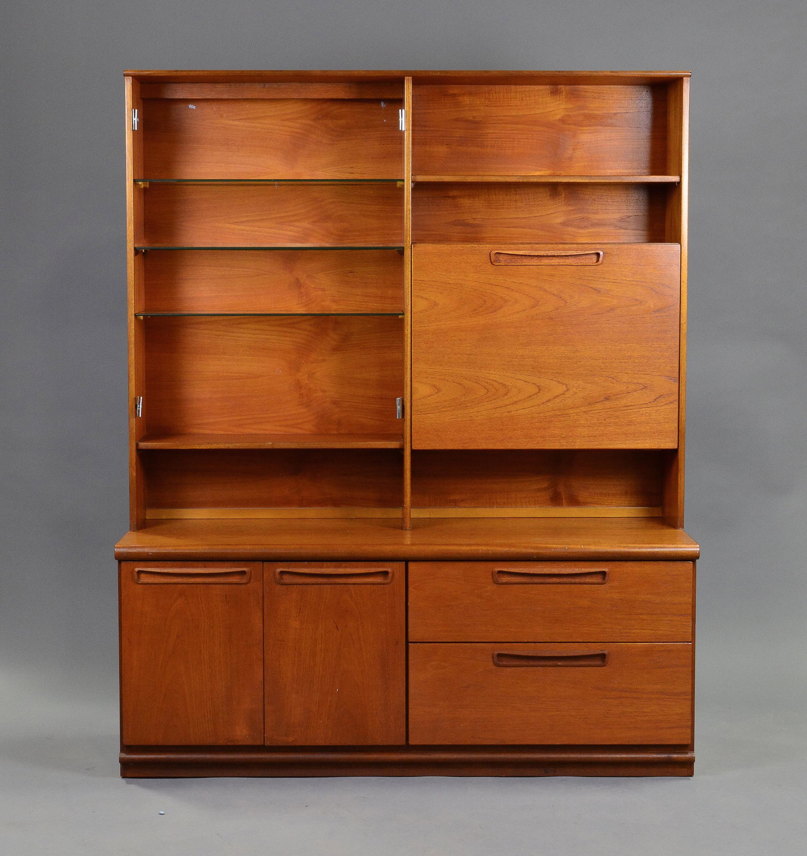 Mid Century Bookcase / Cocktail Cabinet: Danish Modern Style Bookcase / Cocktail Cabinet - 66 in tall x 53 x 18