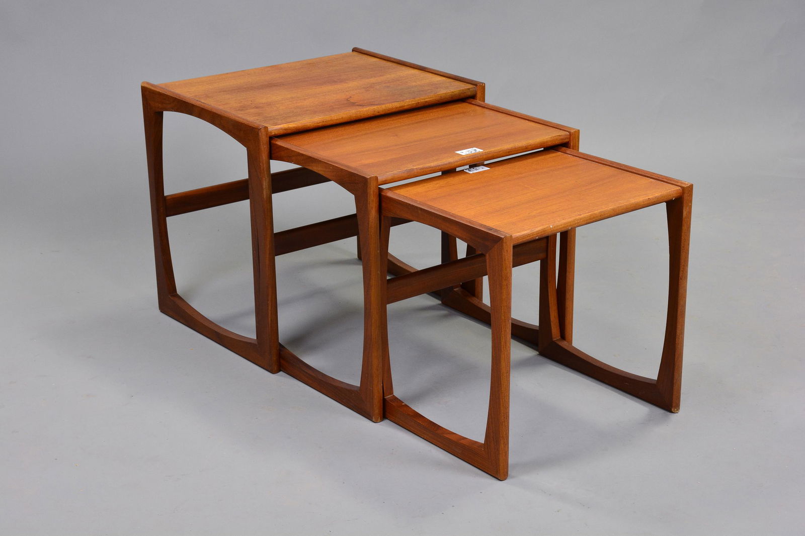 Mid Century Modern Quadrille Nest of 3 Tables: Danish Modern Style Quadrille Nesting Tables - 19 in tall x 21 x 16