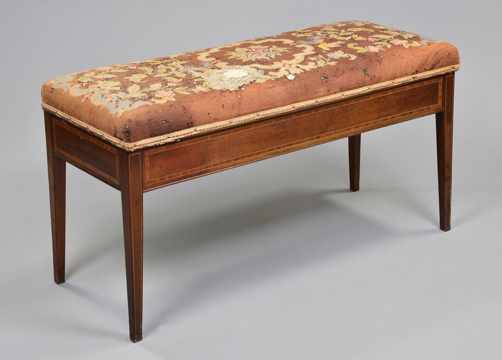 Edwardian Mahogany Piano Bench: Edwardian Mahogany Piano Bench - 20 in tall x 37 x 15
