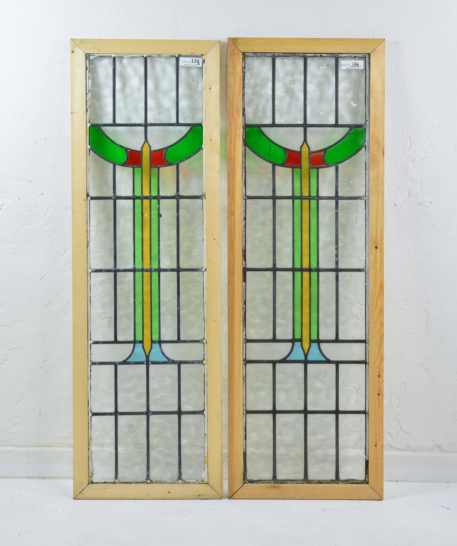 2 British Stained Glass Windows - Green Red & Blue #1 (1 of 3)
