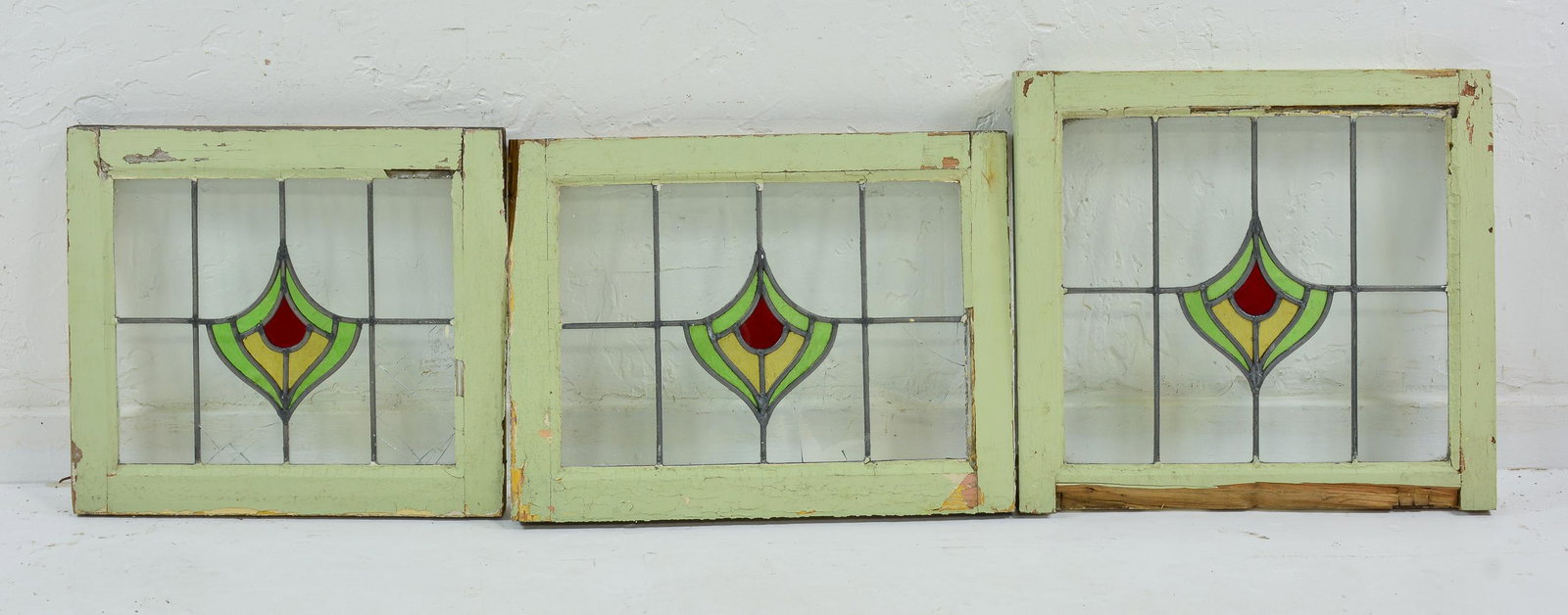 3 British Stained Glass Windows - Red, Green & Yellow (1 of 4)