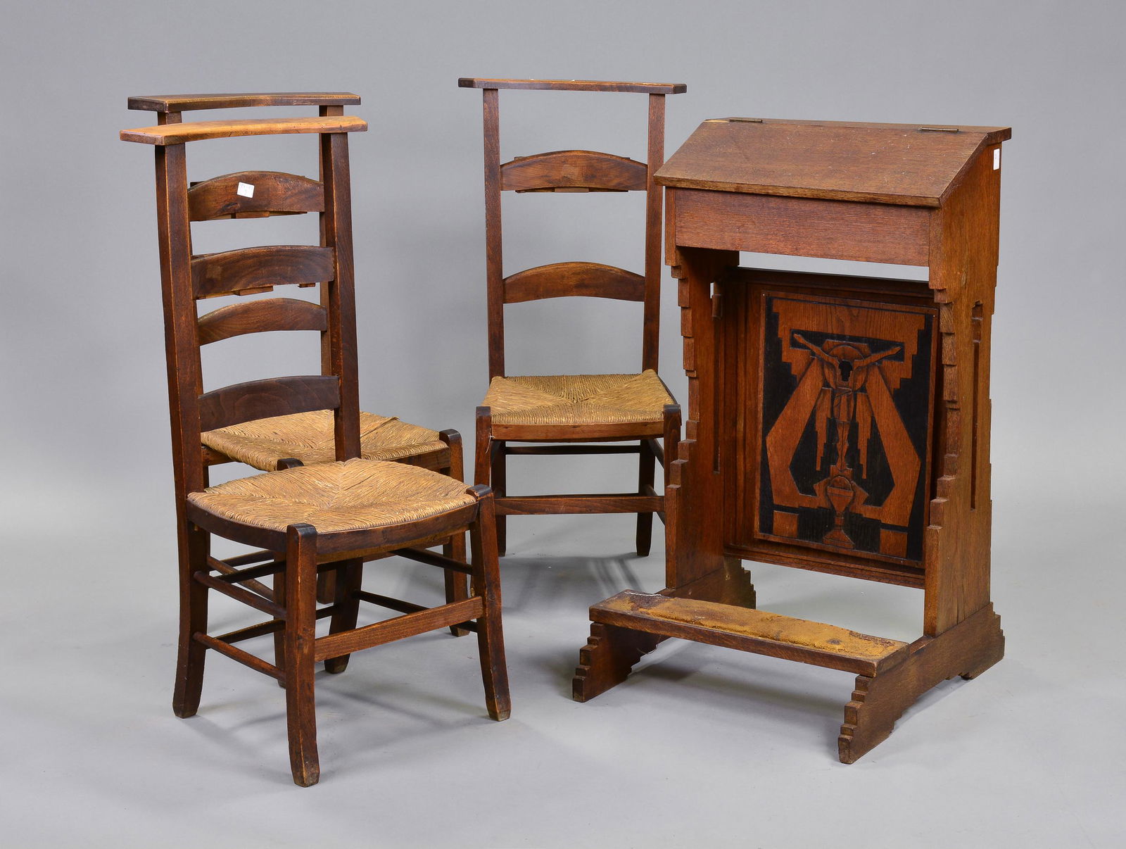 3 Rush Seat Chapel Chairs and Kneeler (1 of 7)