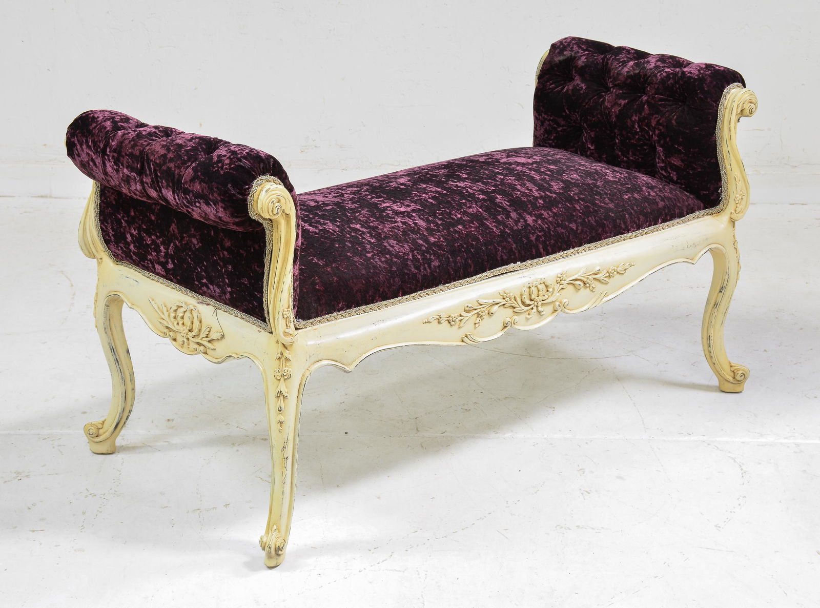 Purple Crushed Velvet Upholstered Bench (1 of 3)