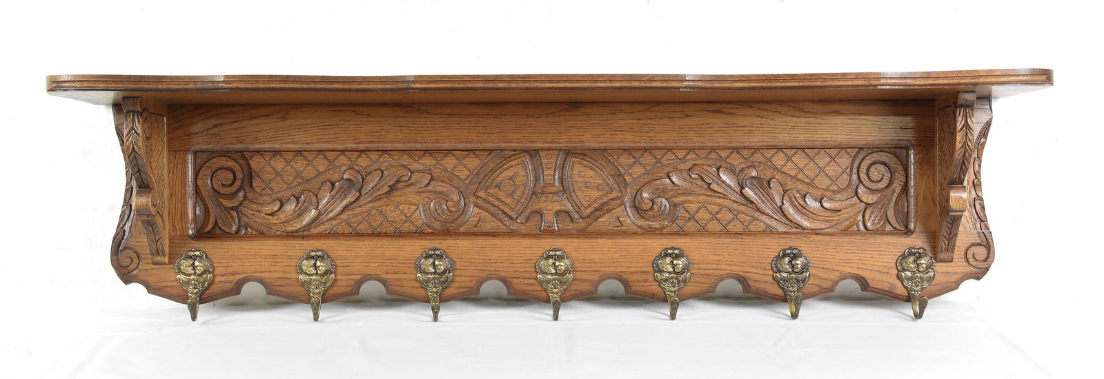 Carved Oak Wall Shelf with Hooks #4 (1 of 3)