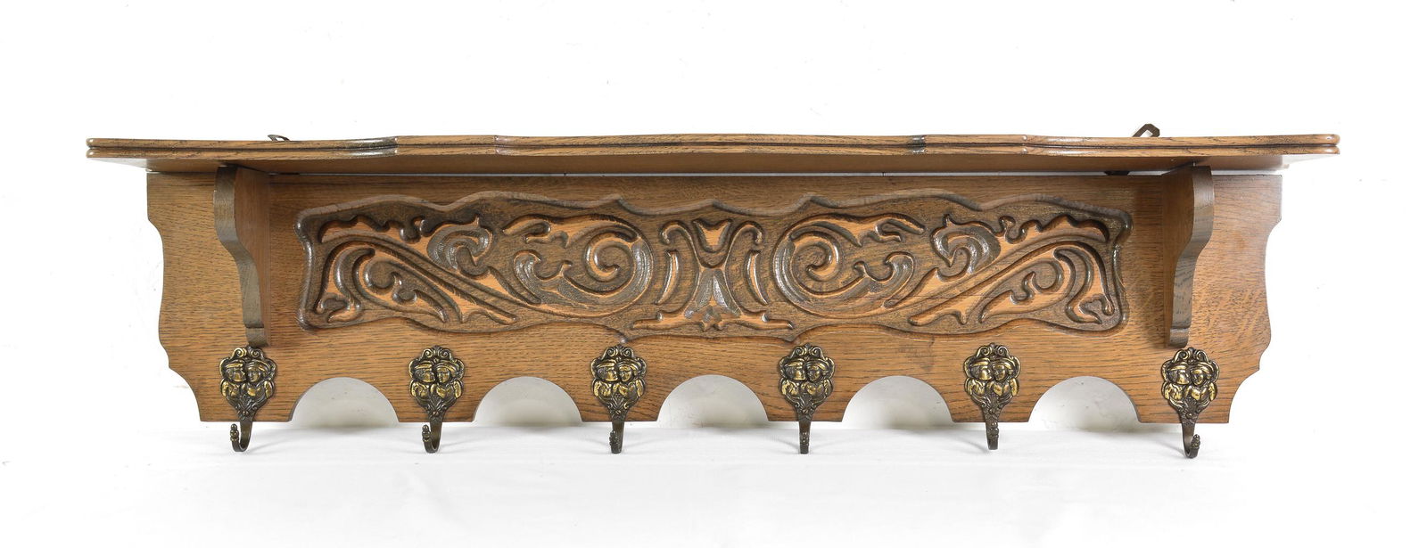 Carved Oak Wall Shelf with Hooks #5 (1 of 3)