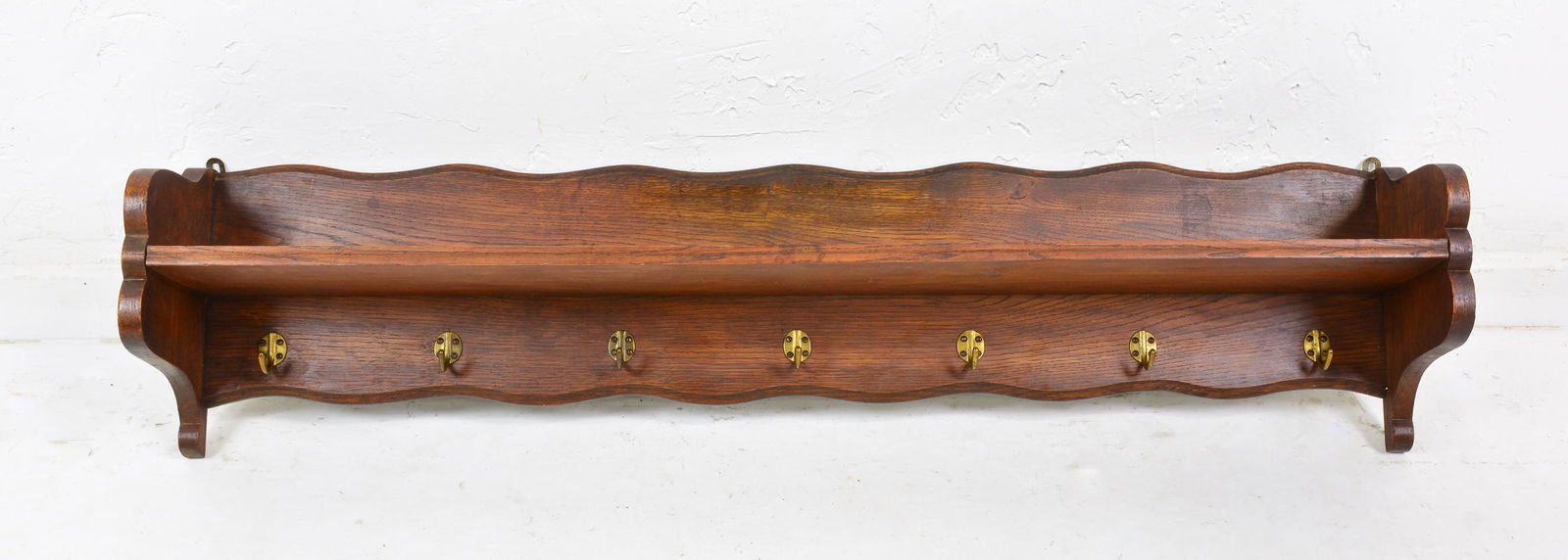 Carved Oak Wall Shelf with Hooks #6 (1 of 2)