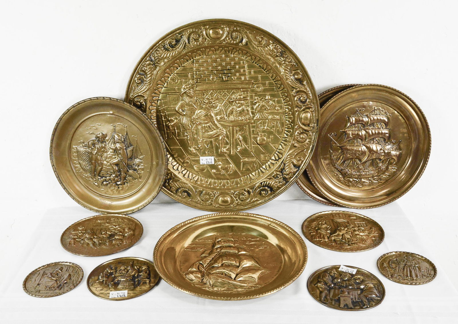 11 Assorted Embossed Brass Trays (1 of 5)