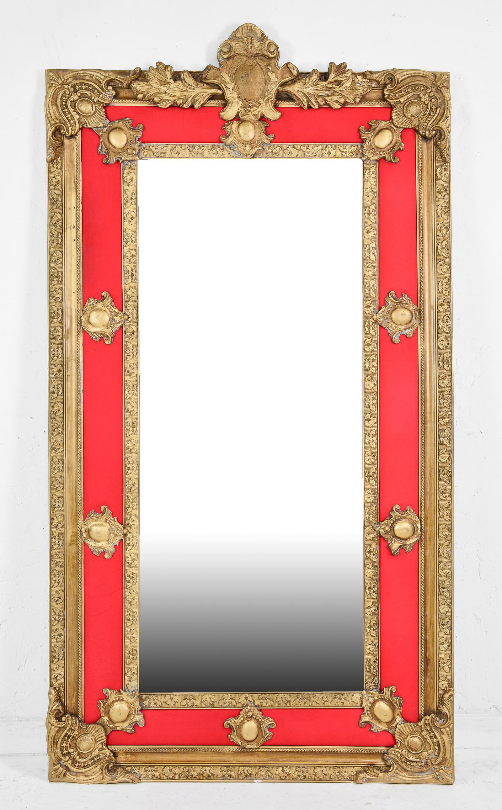 Large Gold Gilt Mirror With Bright Red Border (1 of 5)