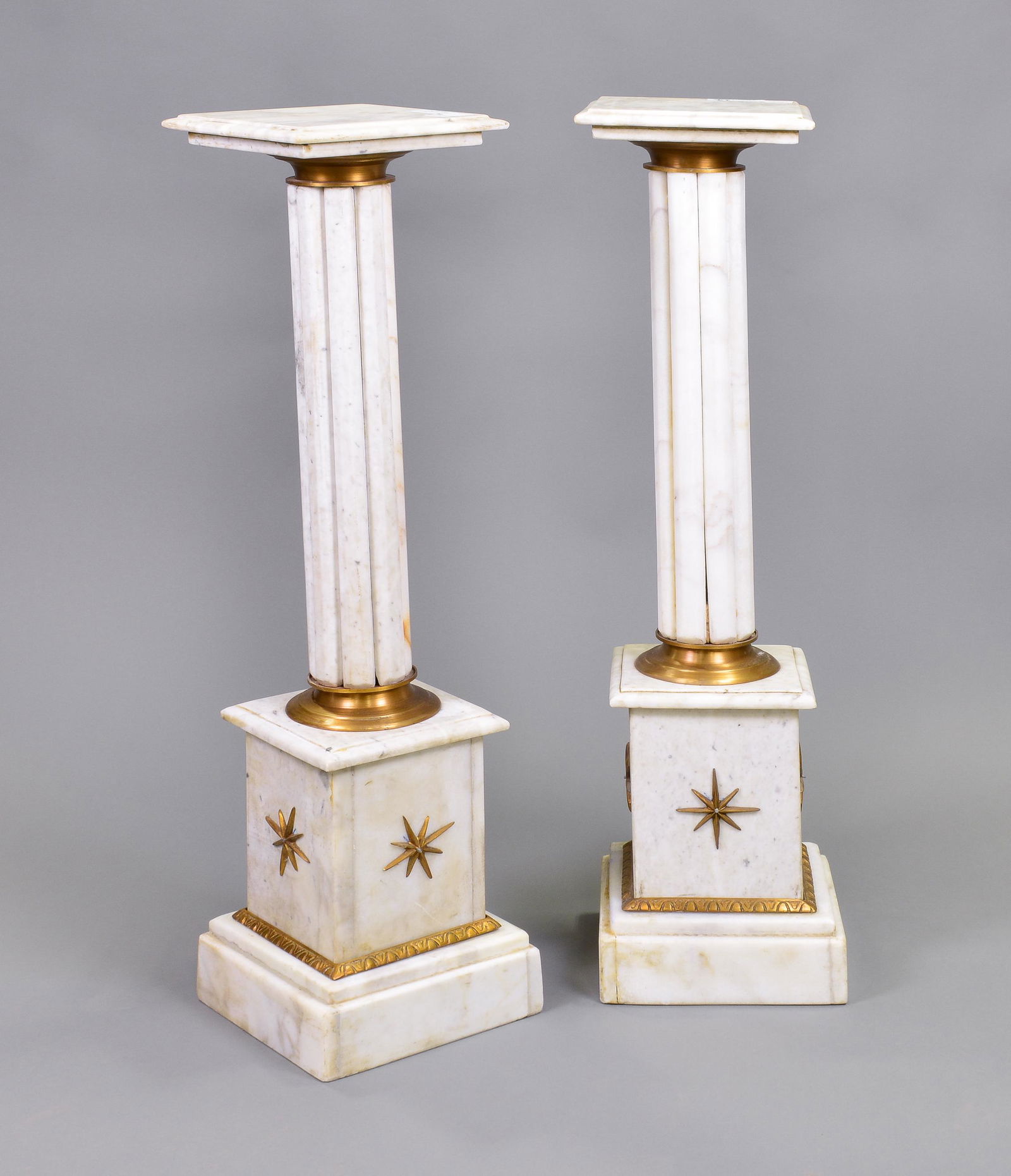 Pair White Marble Pedestals With Brass Ormolu (1 of 4)