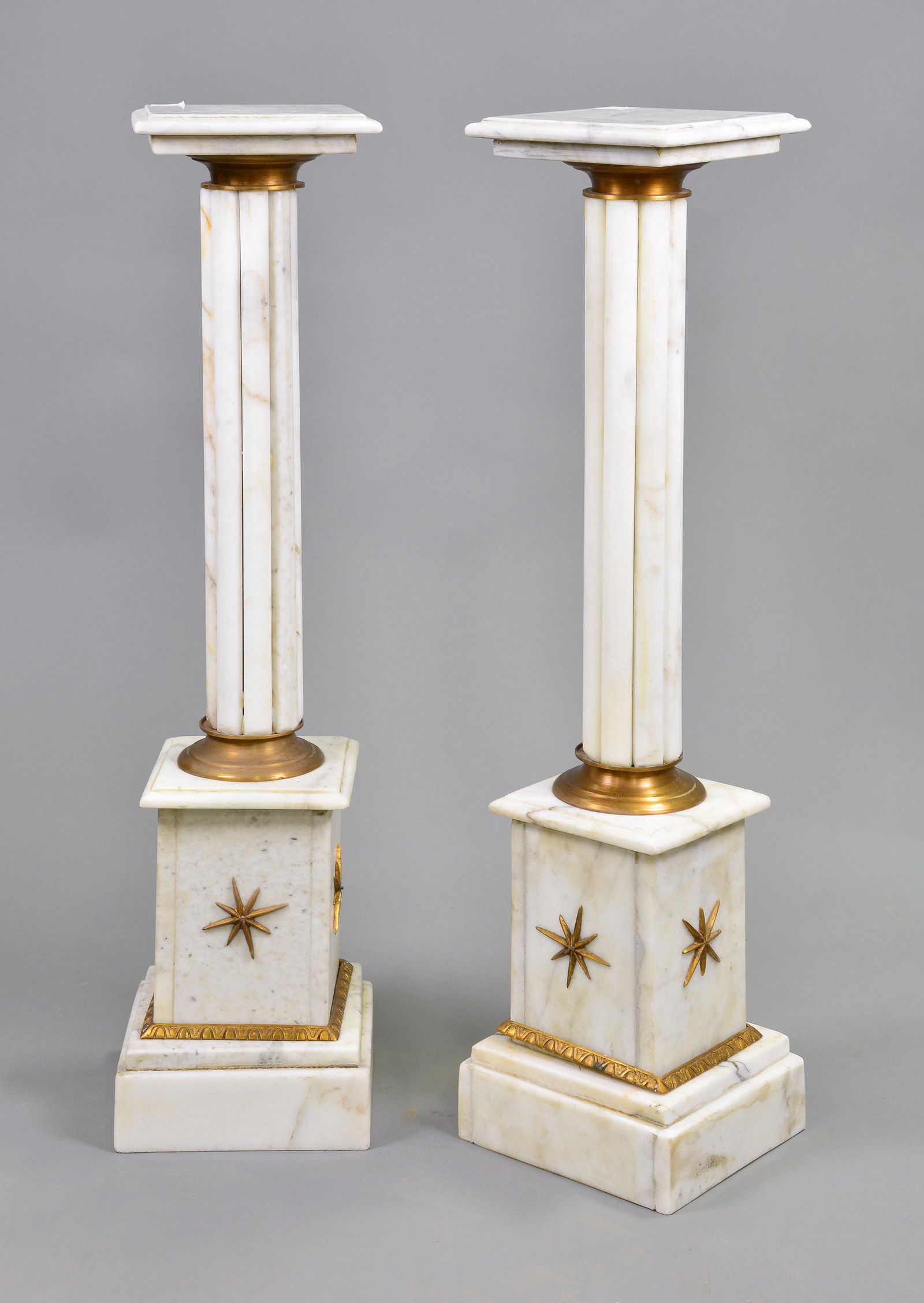Pair White Marble Pedestals With Brass Ormolu #2 (1 of 4)