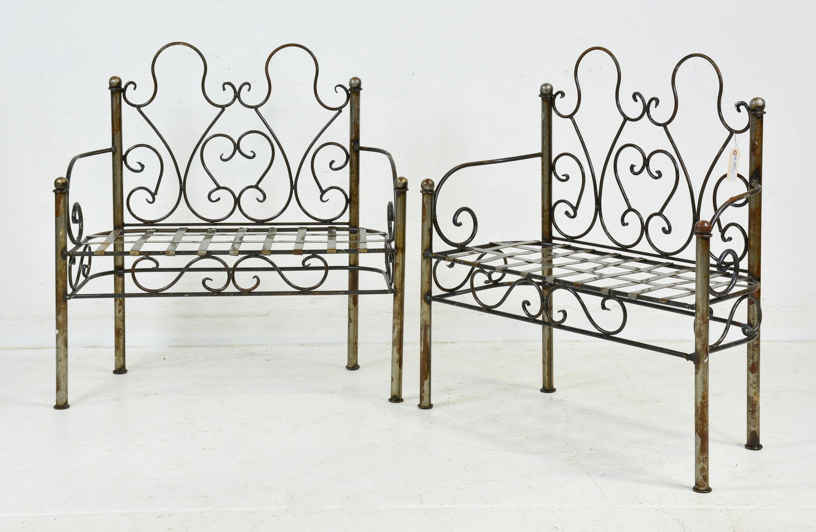Pair of Metal Benches with Curved Backs (1 of 3)