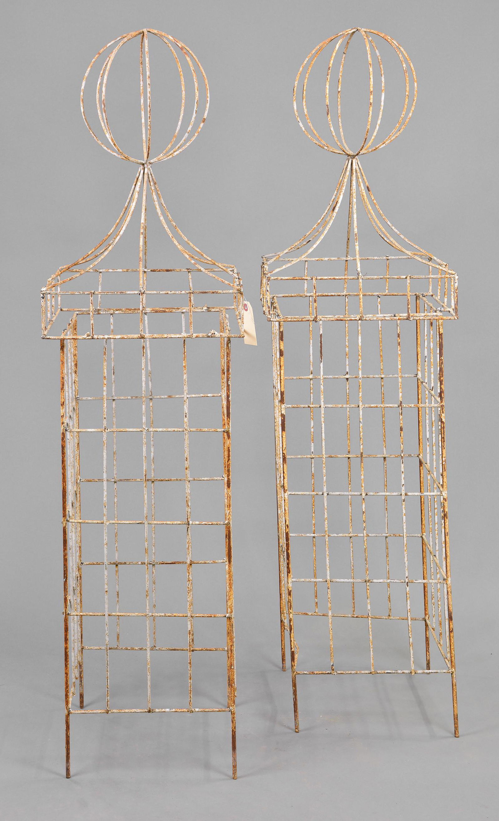 Pair Painted Iron Ball Top Topiaries (1 of 2)