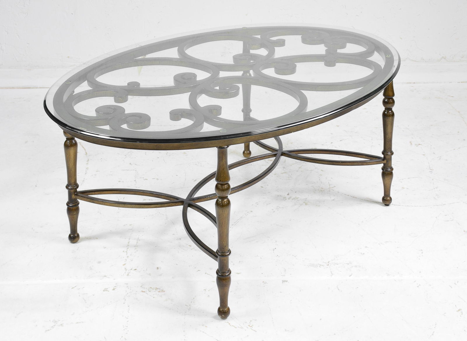 Oval Metal Base Glass Top Coffee Table (1 of 2)