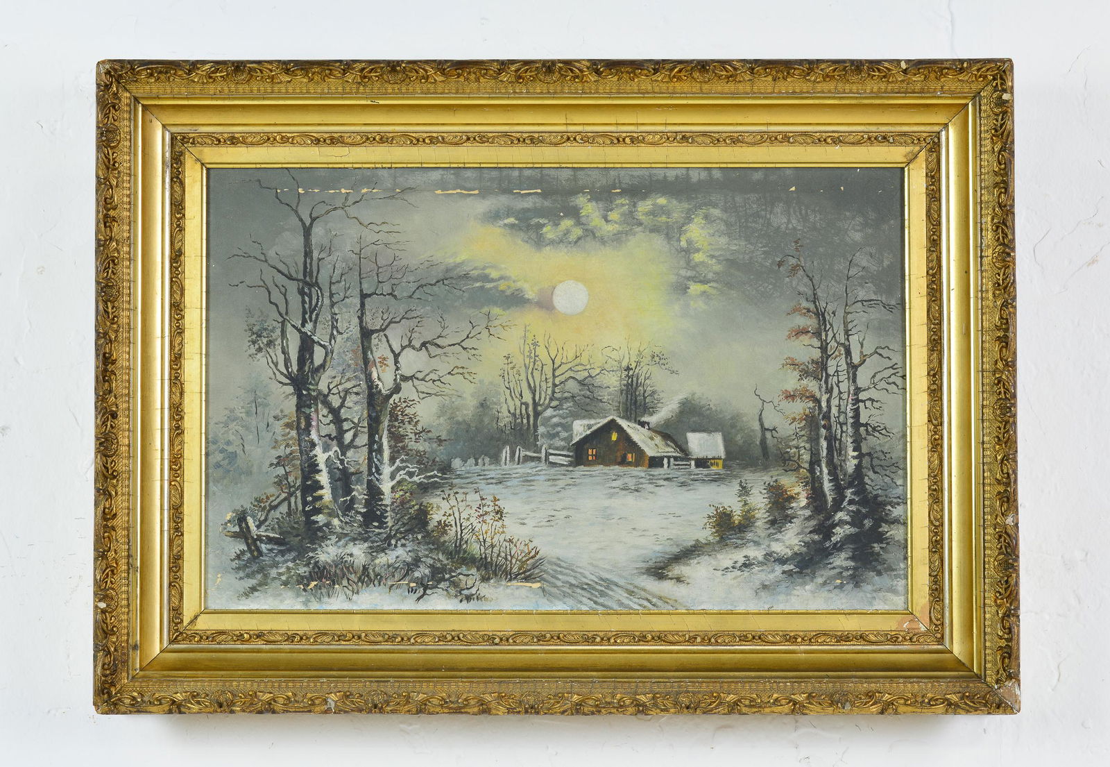 Oil on Canvas - Moonlight Winter - F. S. Andrew - 1874 (1 of 4)