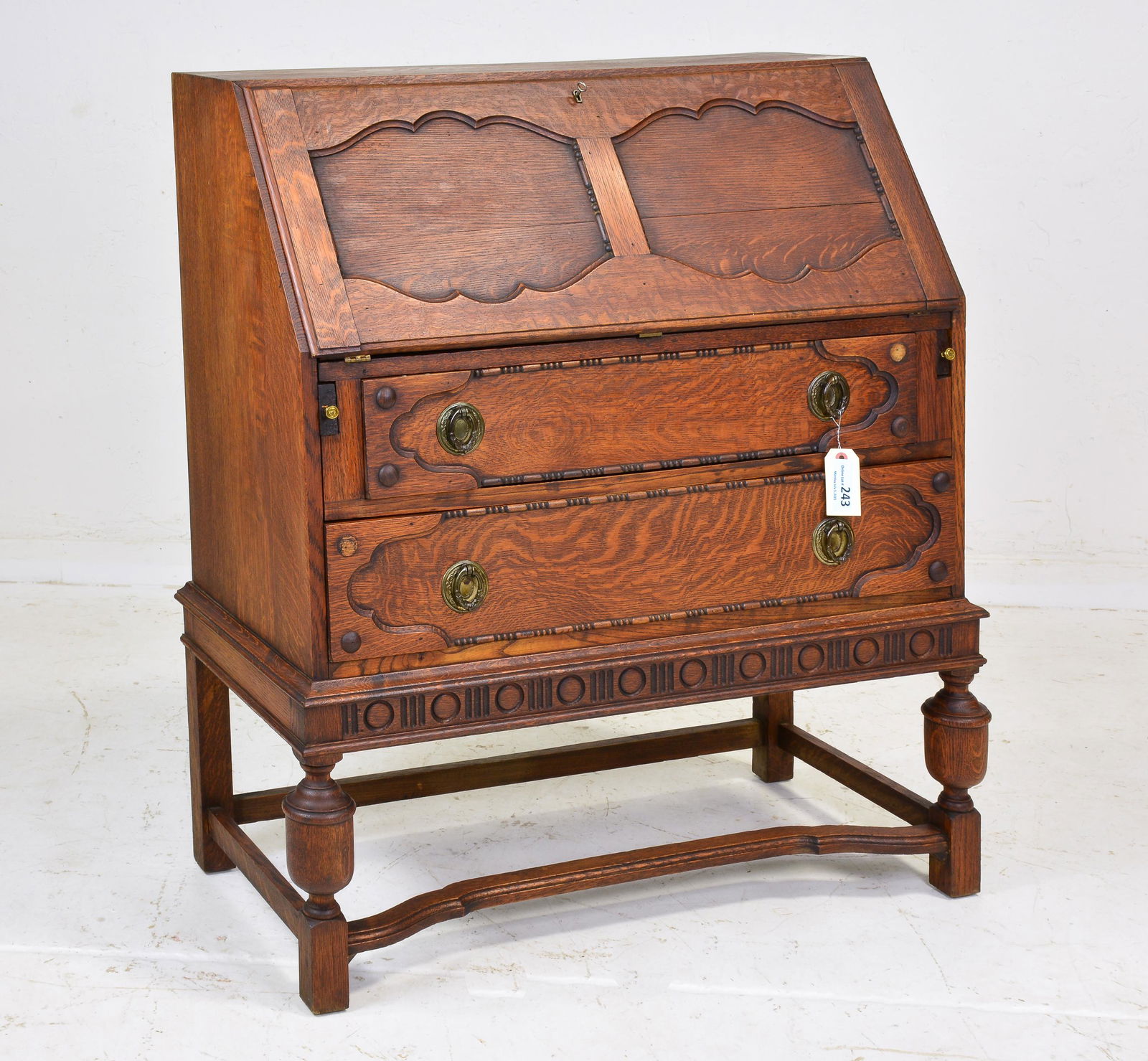 Carved Jacobean Style British Drop Front Desk (1 of 4)