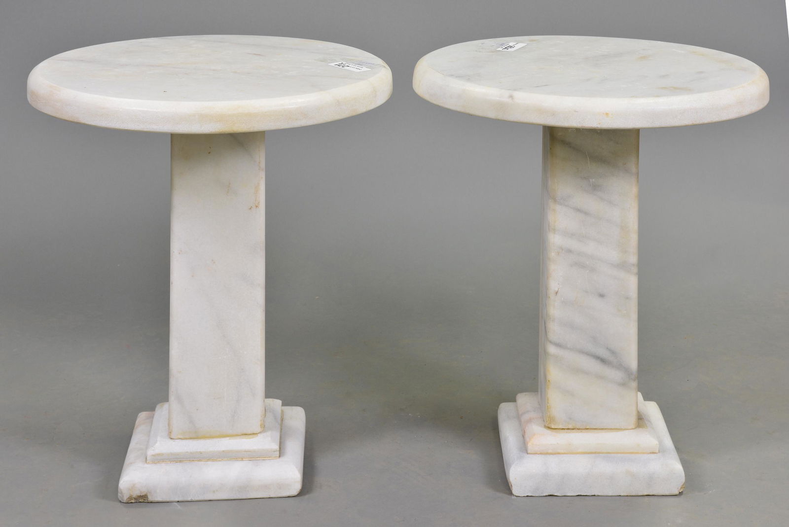 Pair  Circular Top Marble Tables / Pedestals (1 of 5)