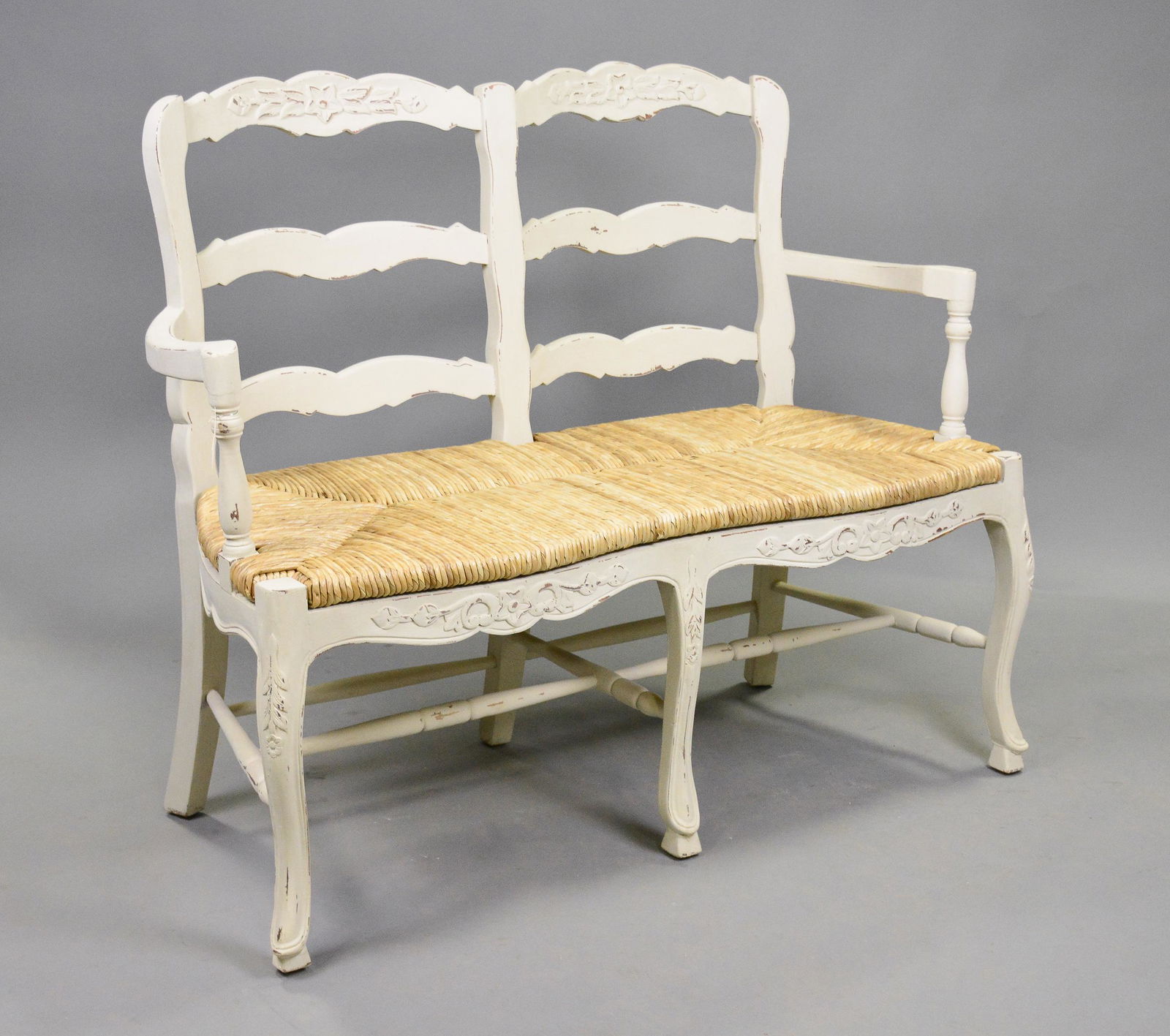 Country French Style Painted Rush Seat Bench (1 of 2)