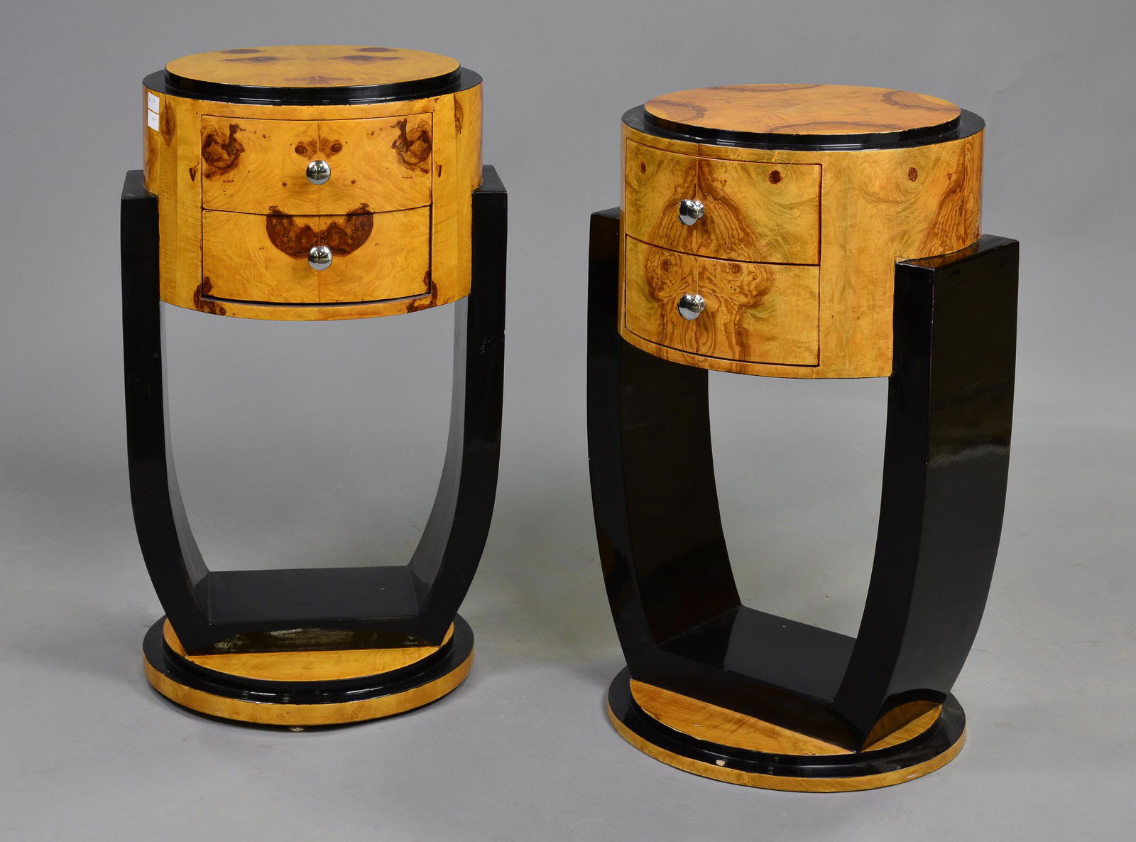 Pair of Circular 2 Drawer Art Deco Style Night Stands (1 of 3)