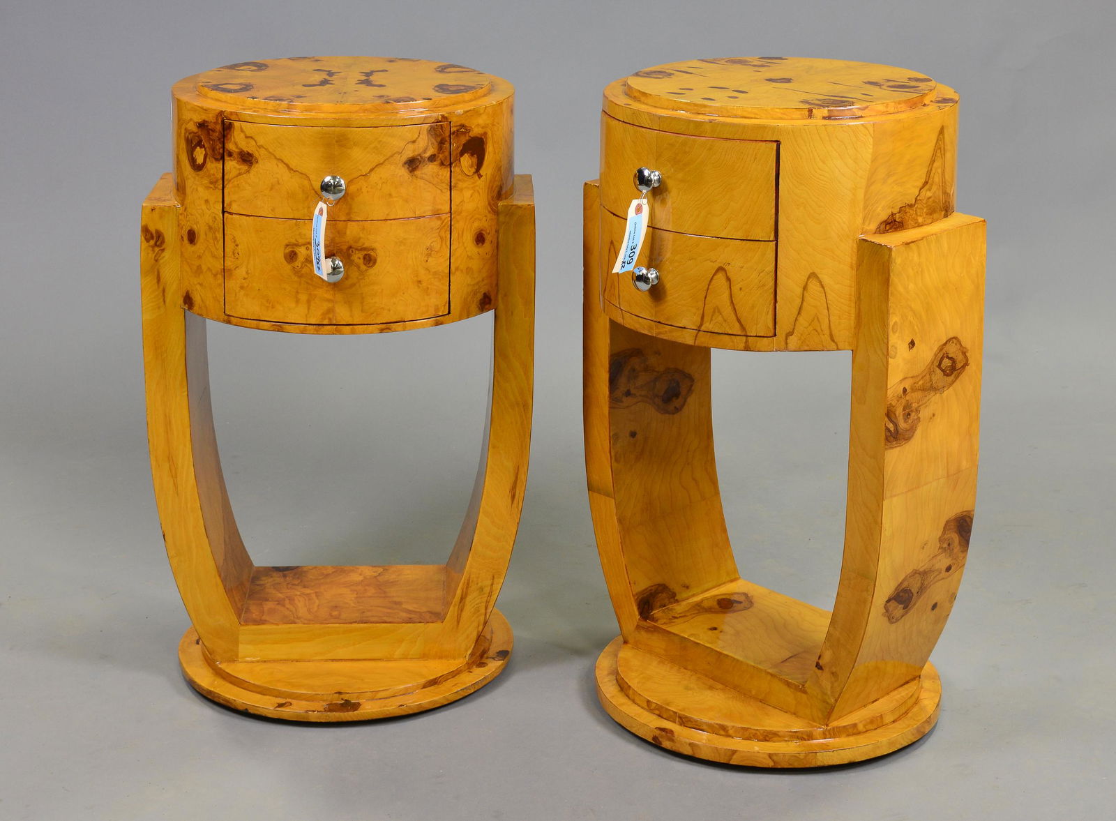 Pair of Circular 2 Drawer Art Deco Style Night Stands (1 of 4)