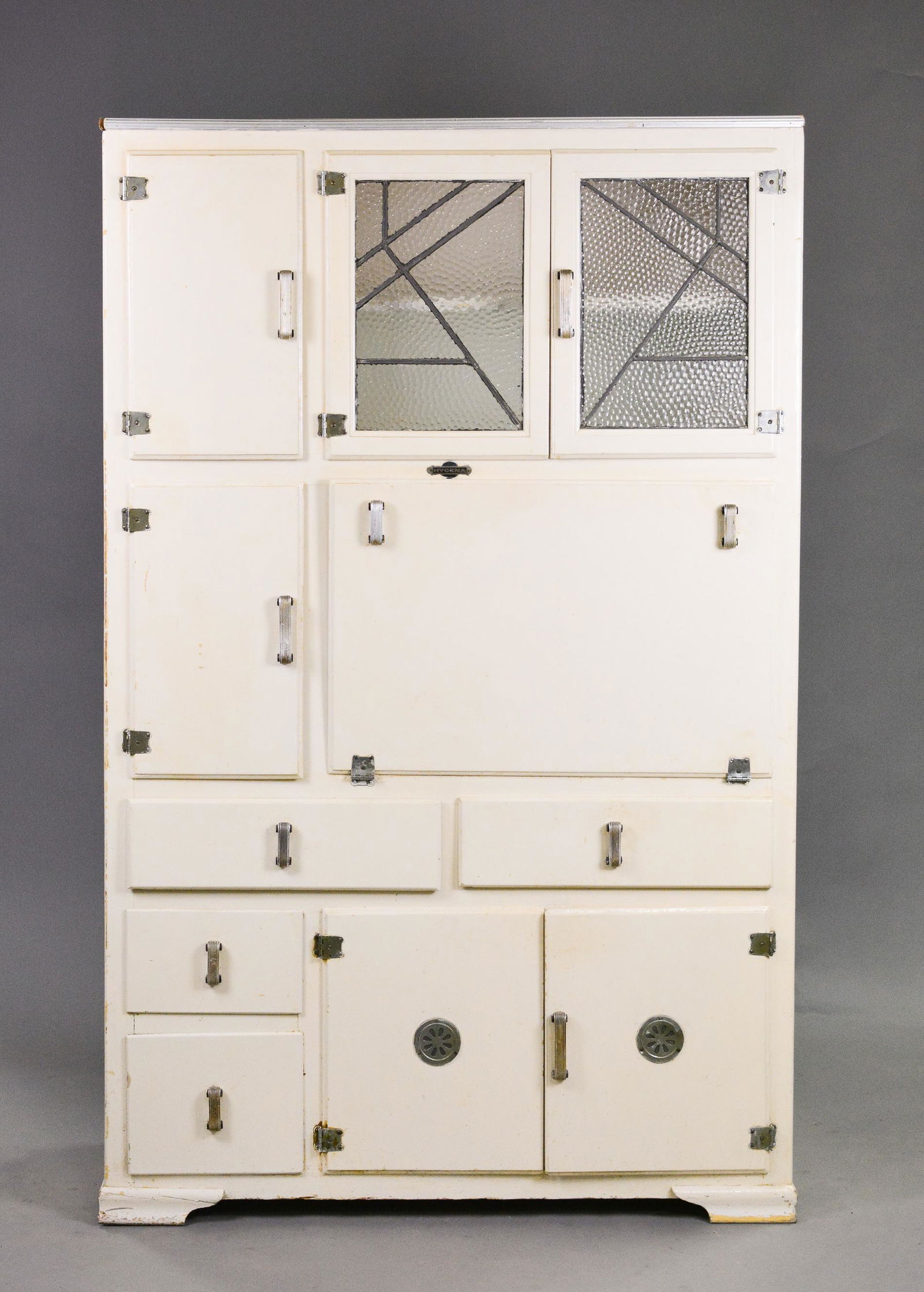 Vintage White Painted Kitchen Cabinet With Leaded Glass (1 of 7)