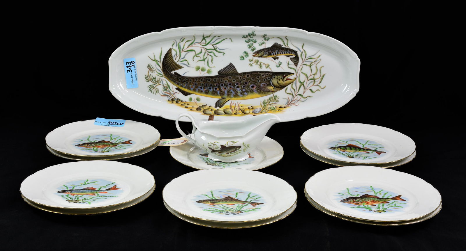 Set of Porcelain Fish Plates - Platter + 12 Plates (1 of 8)