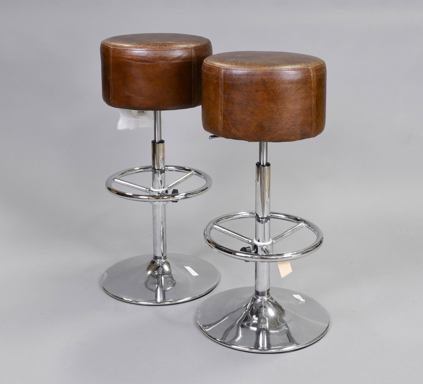 Pair of Round Adjustable Barstools (1 of 3)