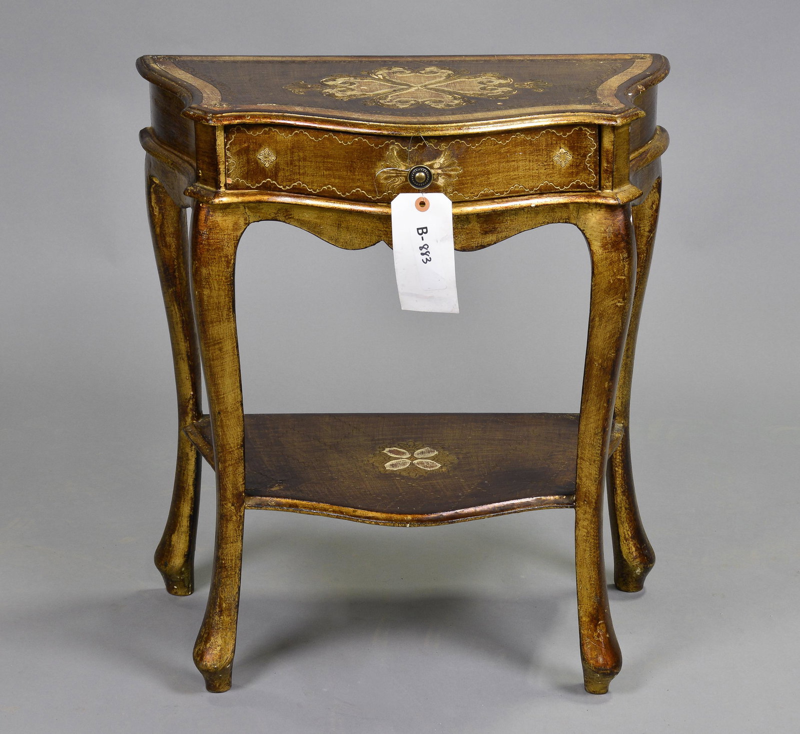 Gold Italian Console: Gold Italian Console 25 in tall x 23 x 13 one drawer with lower shelf