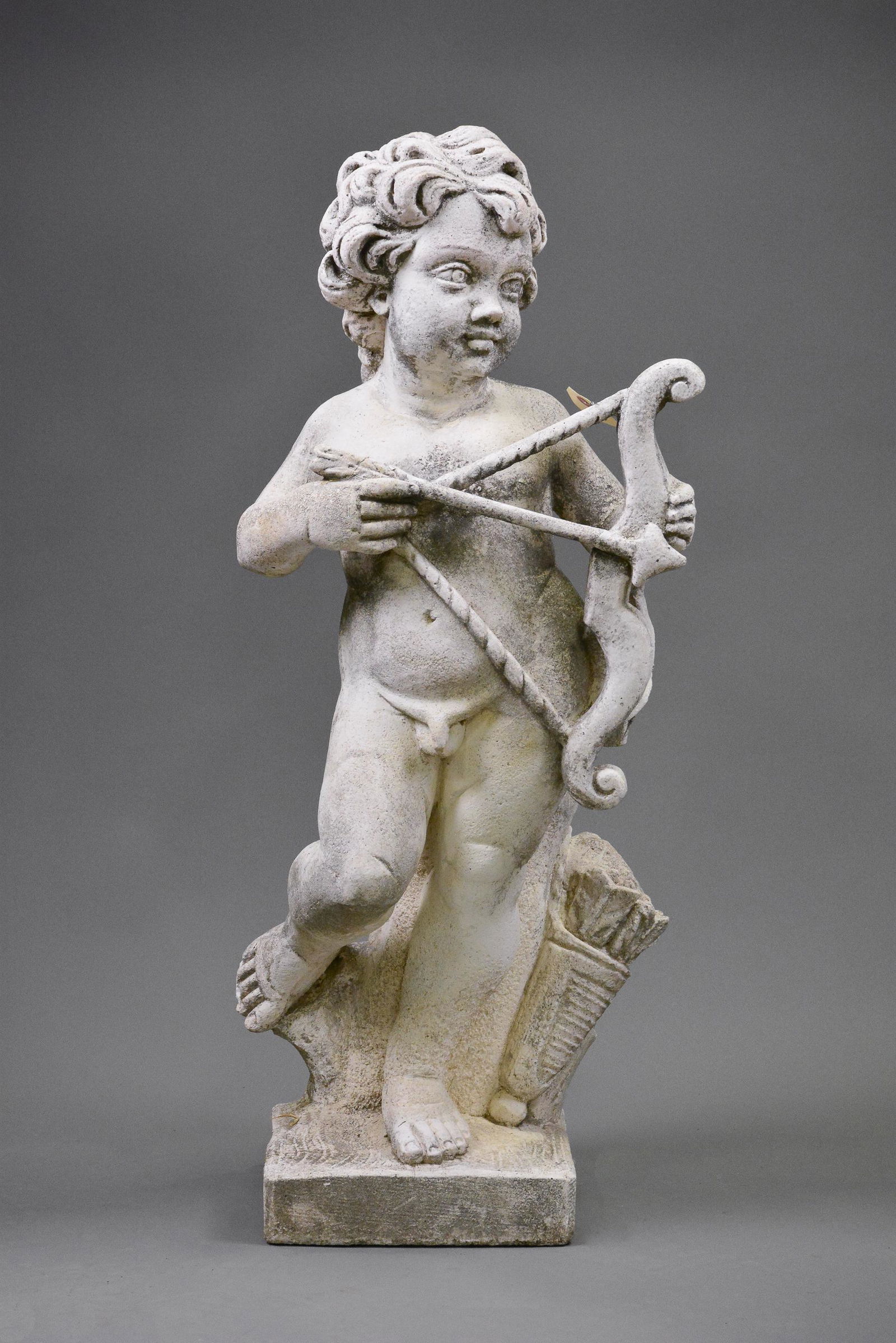 Cast Stone Figure Cupid with Bow and Arrow (1 of 3)