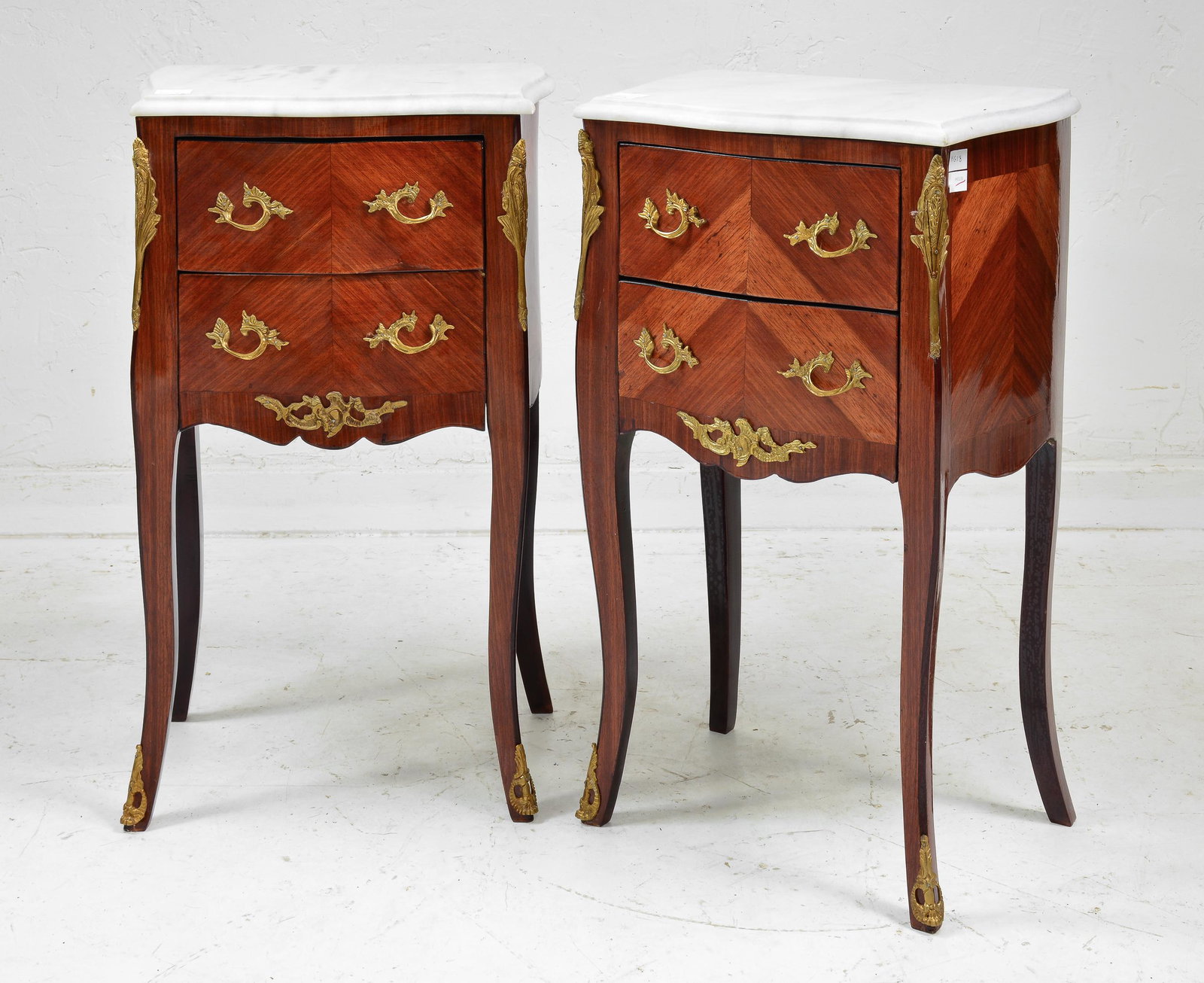 Pair of European style marble top nightstands: pair of European style marble top nightstands 30 in tall x18 x 12